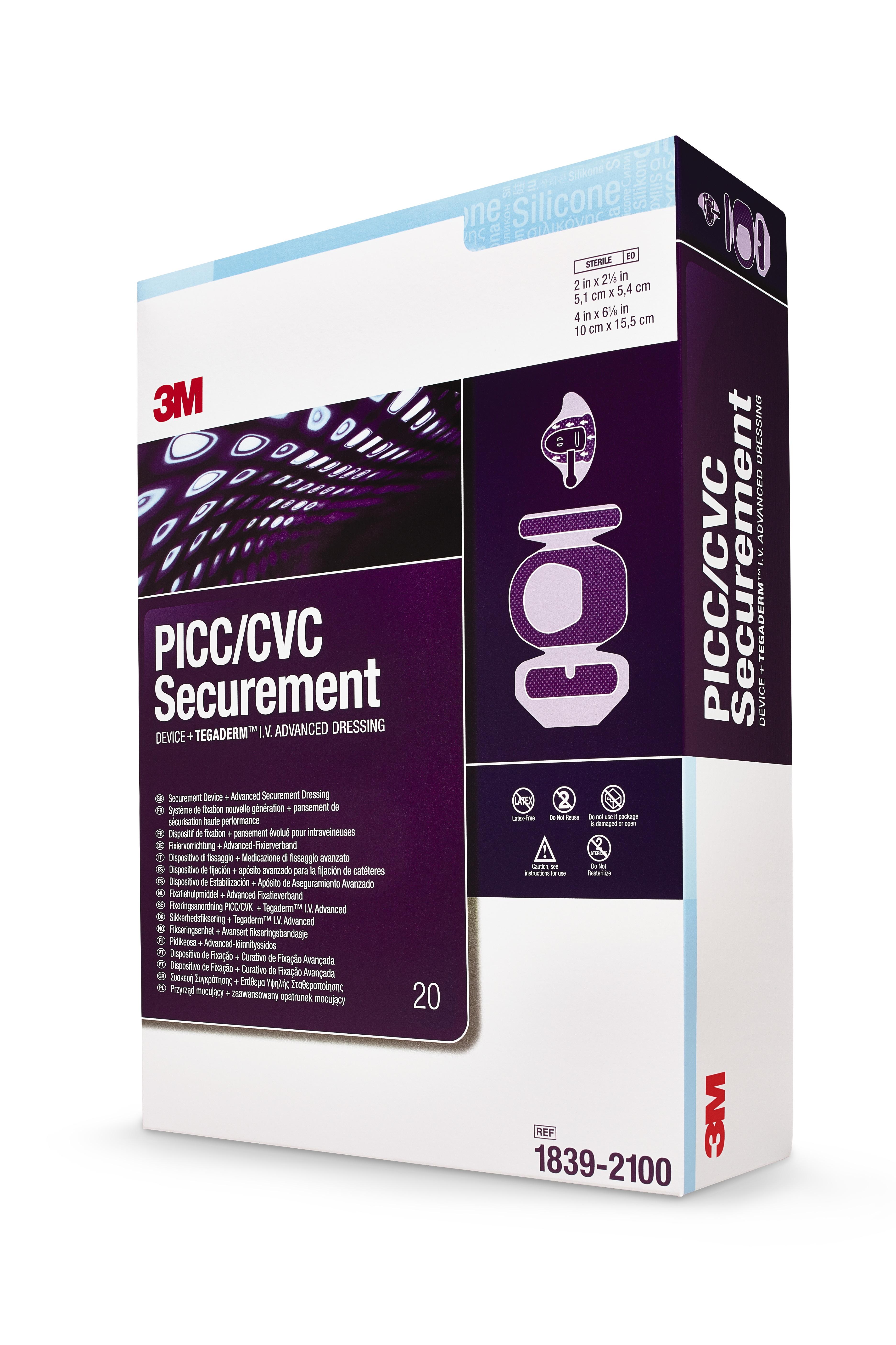 Solventum Corporation 1839-2100 - 3M™ PICC/CVC Securement Device + Tegaderm™ IV Dressing, 6-1/8 x 4 Inch - 20/Box, 80/Case