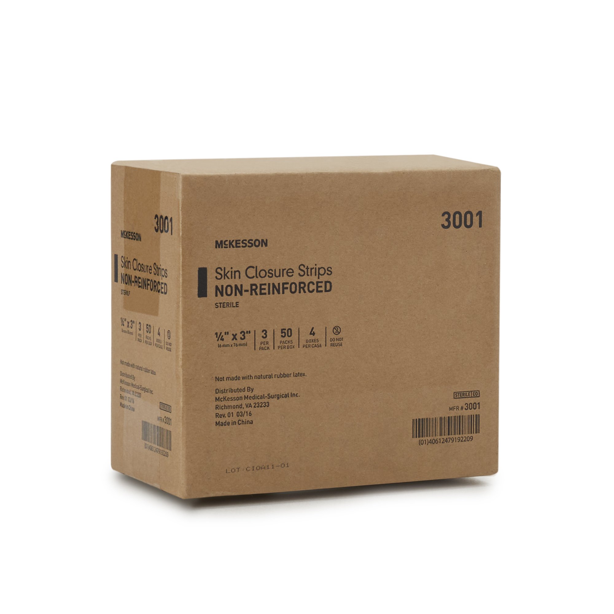 McKesson Brand 3001 - McKesson Nonreinforced Skin Closure Strip, 1/4 x 3 Inch - 1/Pack, 50/Box, 200/Case