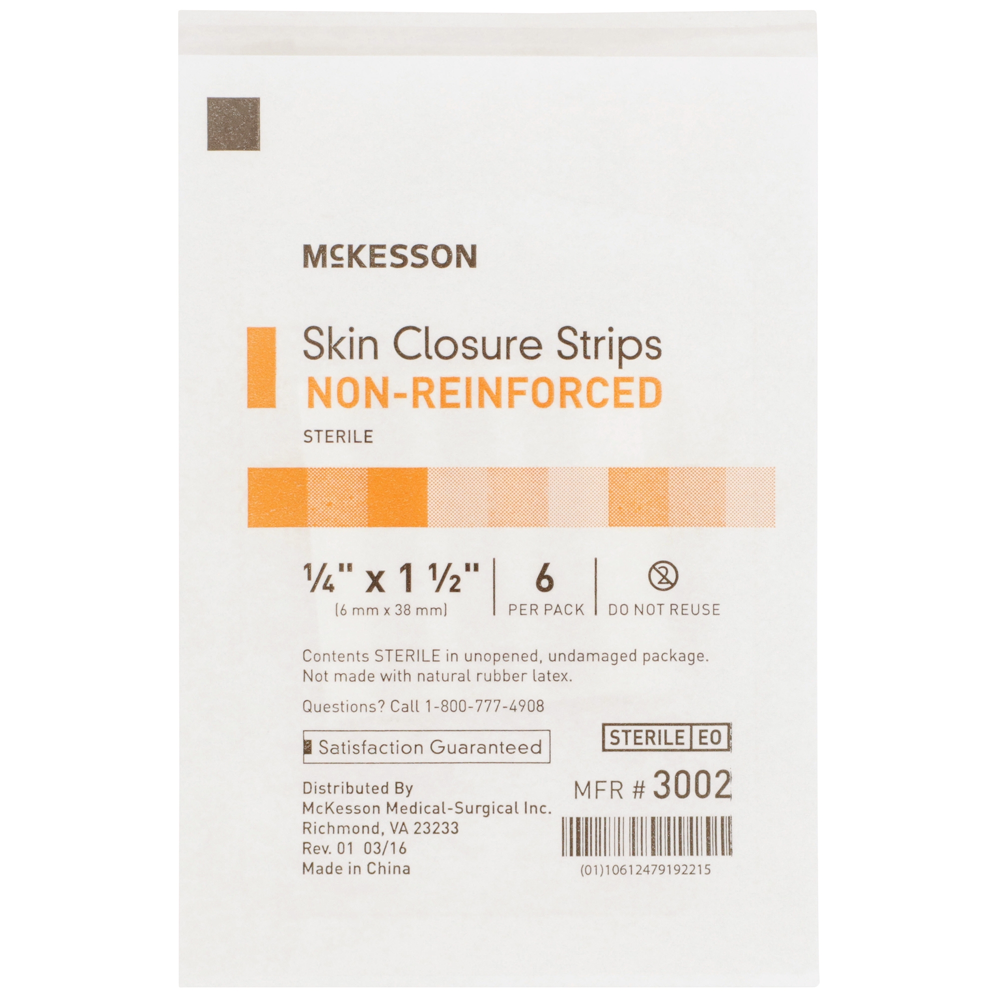 McKesson Brand 3002 - McKesson Nonreinforced Skin Closure Strip, 1/4 x 1-1/2 Inch - 50/Box, 200/Case