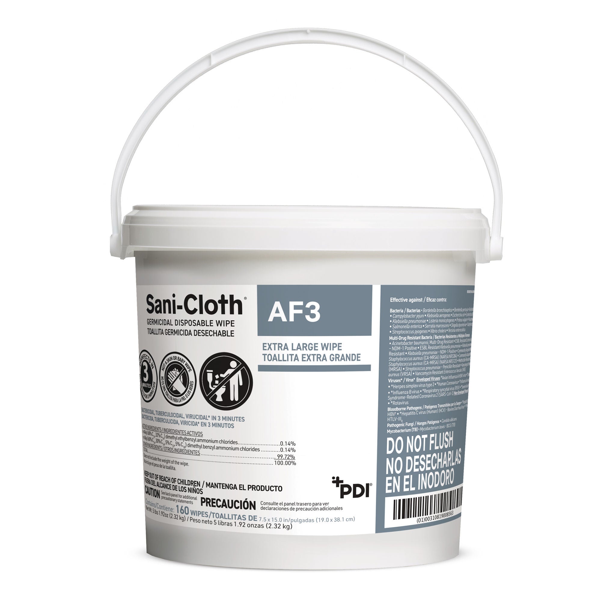 Professional Disposables - P1450P Surface Disinfectant Cleaner Sani-Cloth® AF3 Premoistened Germicidal Manual Pull Wipe 160 Count Pail Mild Scent NonSterile