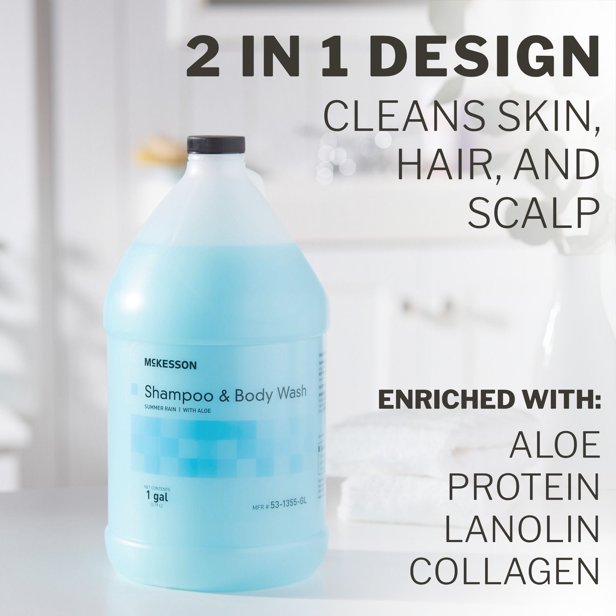 McKesson Brand 53-1355-GL - McKesson two-in-one shampoo and Body Wash, Summer Rain Scent, 1 Gallon Jug - 1/Each, 4/Case