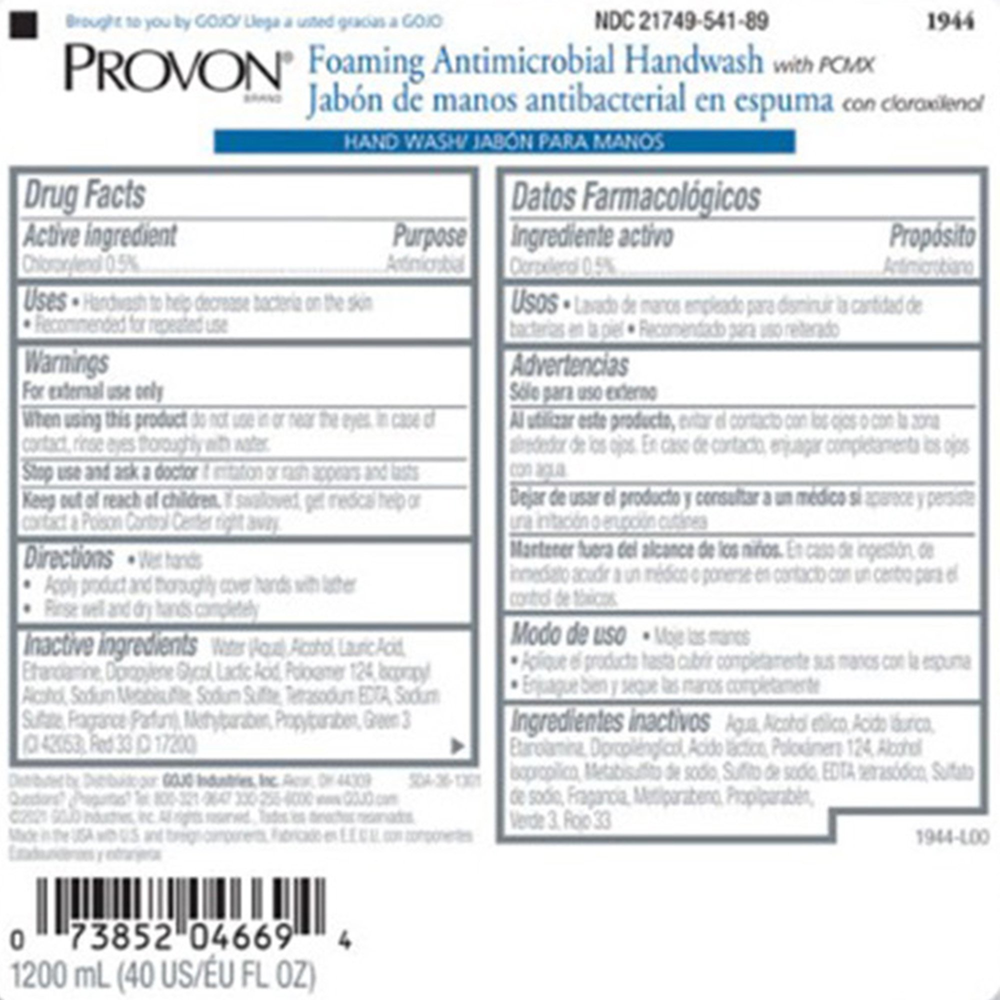GOJO 1944-02 - Provon® Foaming Antimicrobial Handwash with PCMX, Refill for LTX-12™ Dispenser - 2/Case
