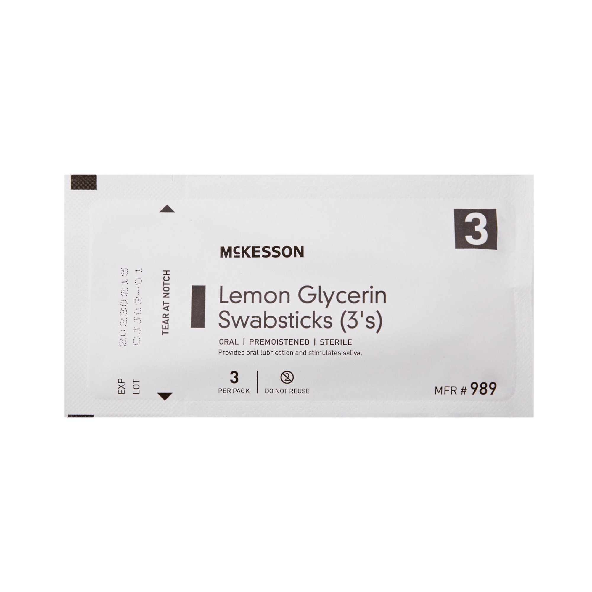McKesson Brand 989 - McKesson Oral Swabstick, Lemon Glycerin, Sterile - 1/Each, 25/Box, 250/Case