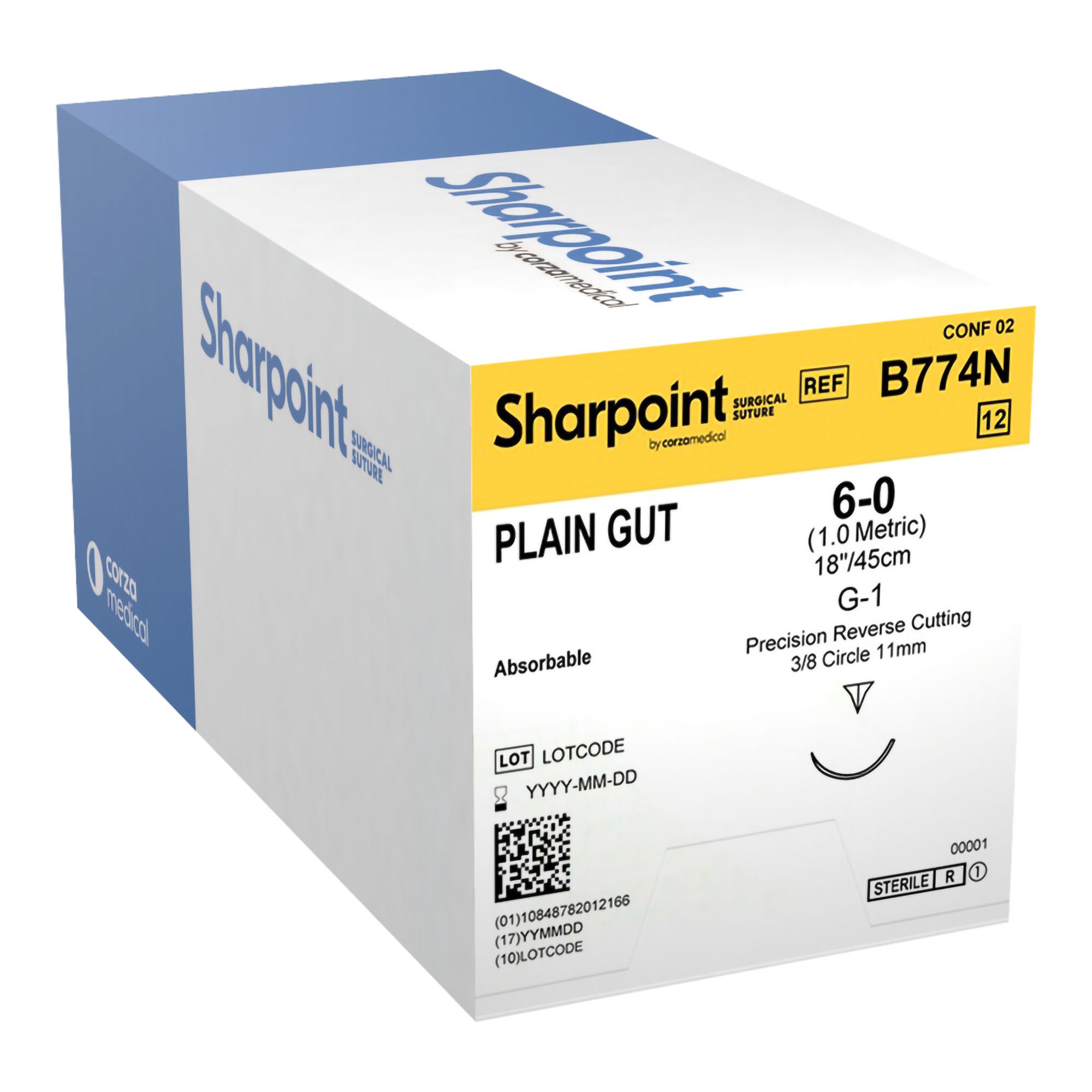 Surgical Specialties - B774N Absorbable Suture with Needle Surgical Specialties™ Plain Gut DSM11 3/8 Circle Precision Reverse Cutting Needle Size 6-0 Monofilament