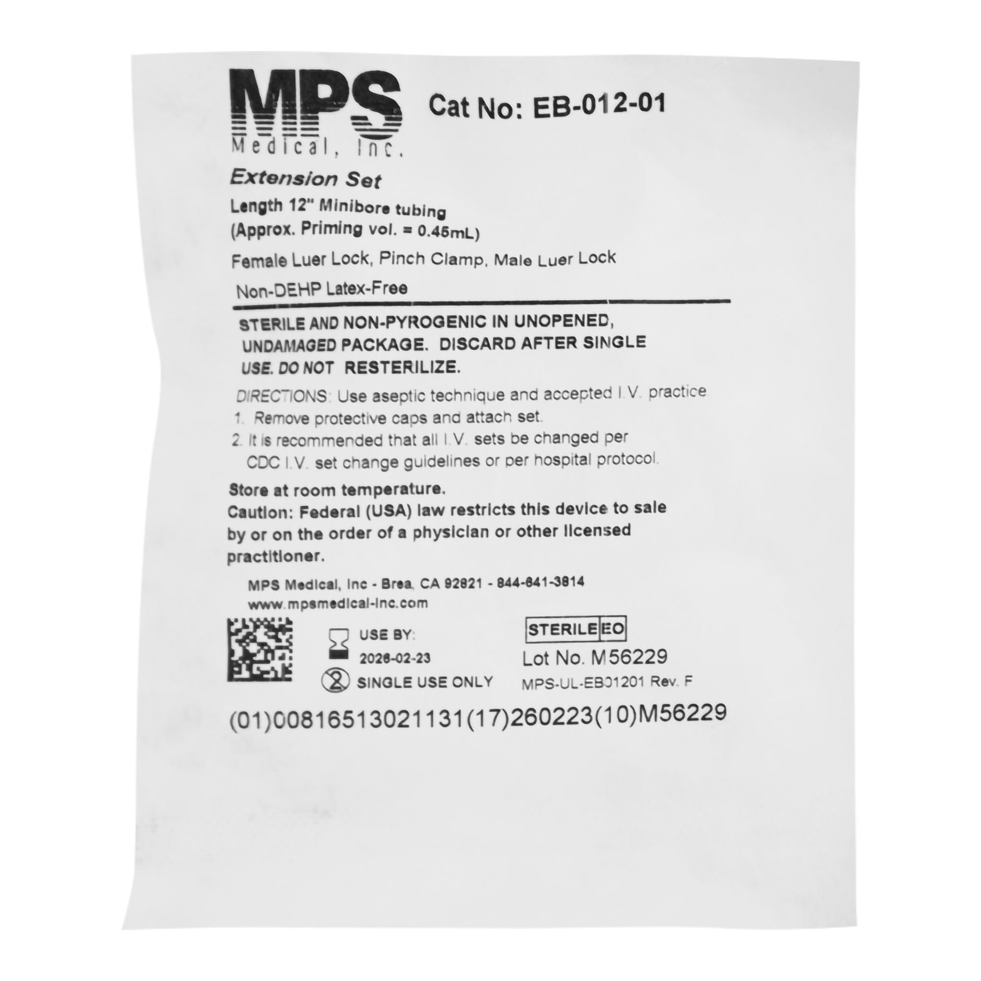MPS Medical - EB-012-01 IV Extension Set Mini Bore 12 Inch Tubing