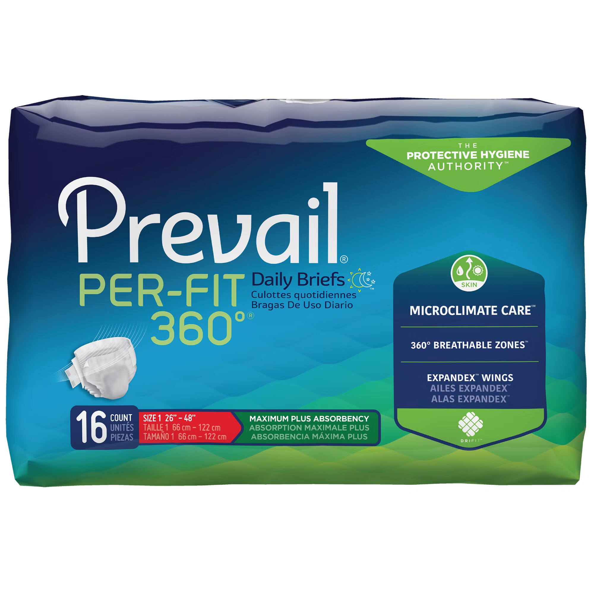 First Quality Products LLC - PFNG-012 Incontinence Brief Prevail® Per-Fit 360°™ Adult Size 1 / Medium Unisex Disposable Heavy Absorbency