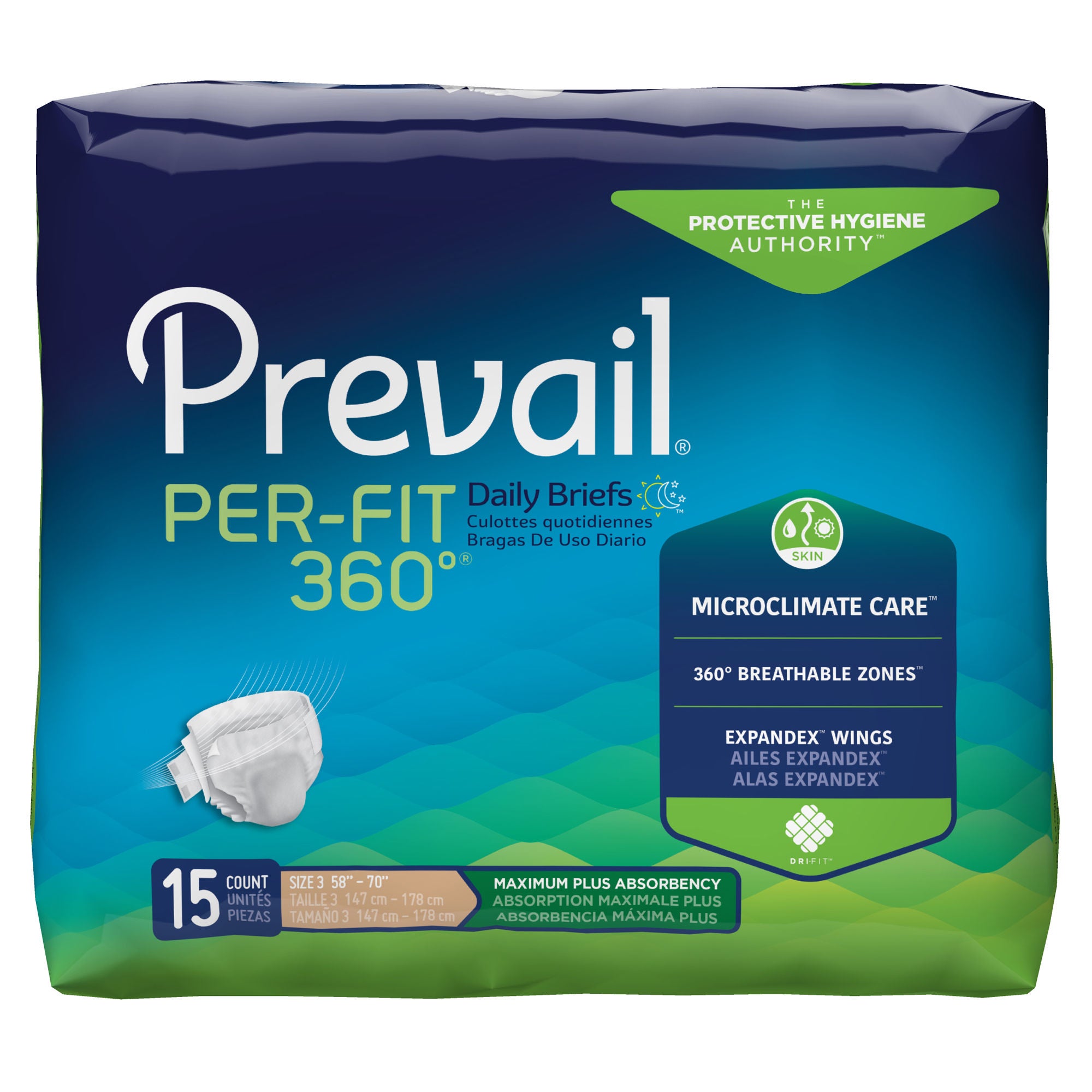 First Quality Products LLC - PFNG-014 Incontinence Brief Prevail® Per-Fit 360°™ Adult Size 3 Unisex Disposable Heavy Absorbency