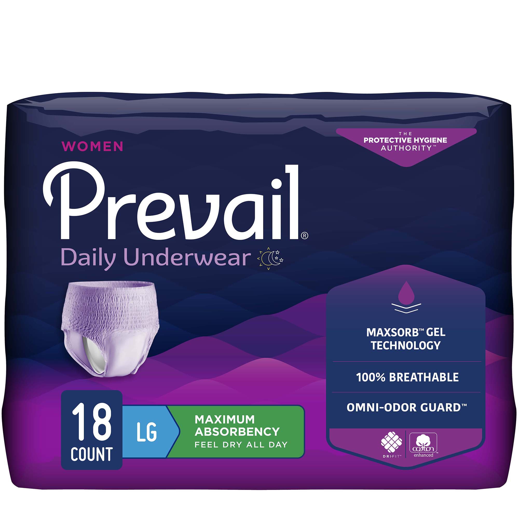 First Quality Products LLC PWC-513-1 - Prevail® for Women Daily Absorbent Underwear, Large, Heavy Absorbency - 18/Bag, 72/Case