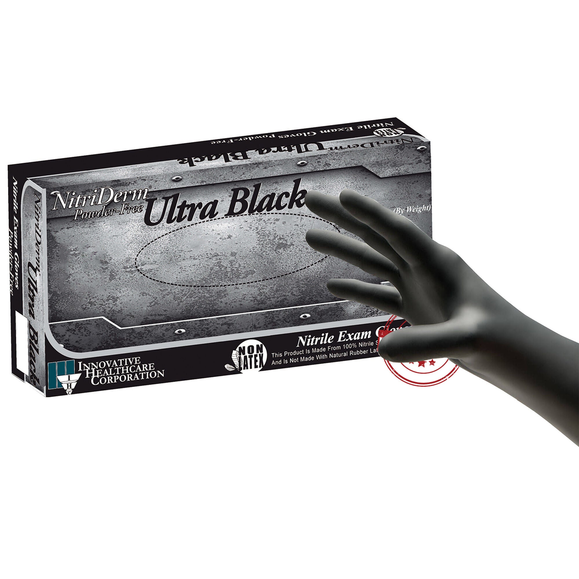 Innovative Healthcare Corp - 187350 Exam Glove NitriDerm® Ultra Black X-Large 100 per Box NonSterile Nitrile Standard Cuff Length Textured Fingertips Black Chemo Tested / Fentanyl Tested