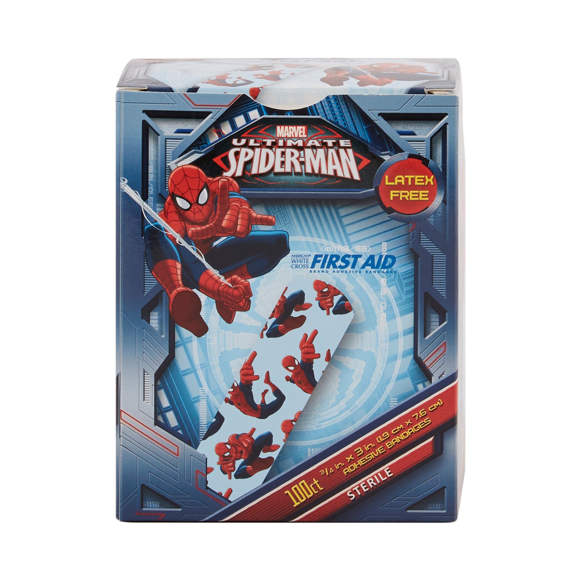Dukal 1087737 - American White Cross Stat Strip Adhesive Strip, 3/4 x 3 Inch, Spider-Man Design - 100/Box, 1200/Case