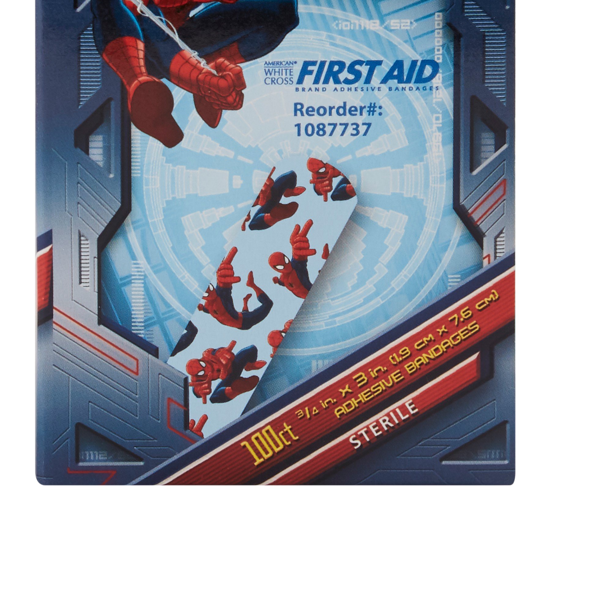 Dukal 1087737 - American White Cross Stat Strip Adhesive Strip, 3/4 x 3 Inch, Spider-Man Design - 100/Box, 1200/Case