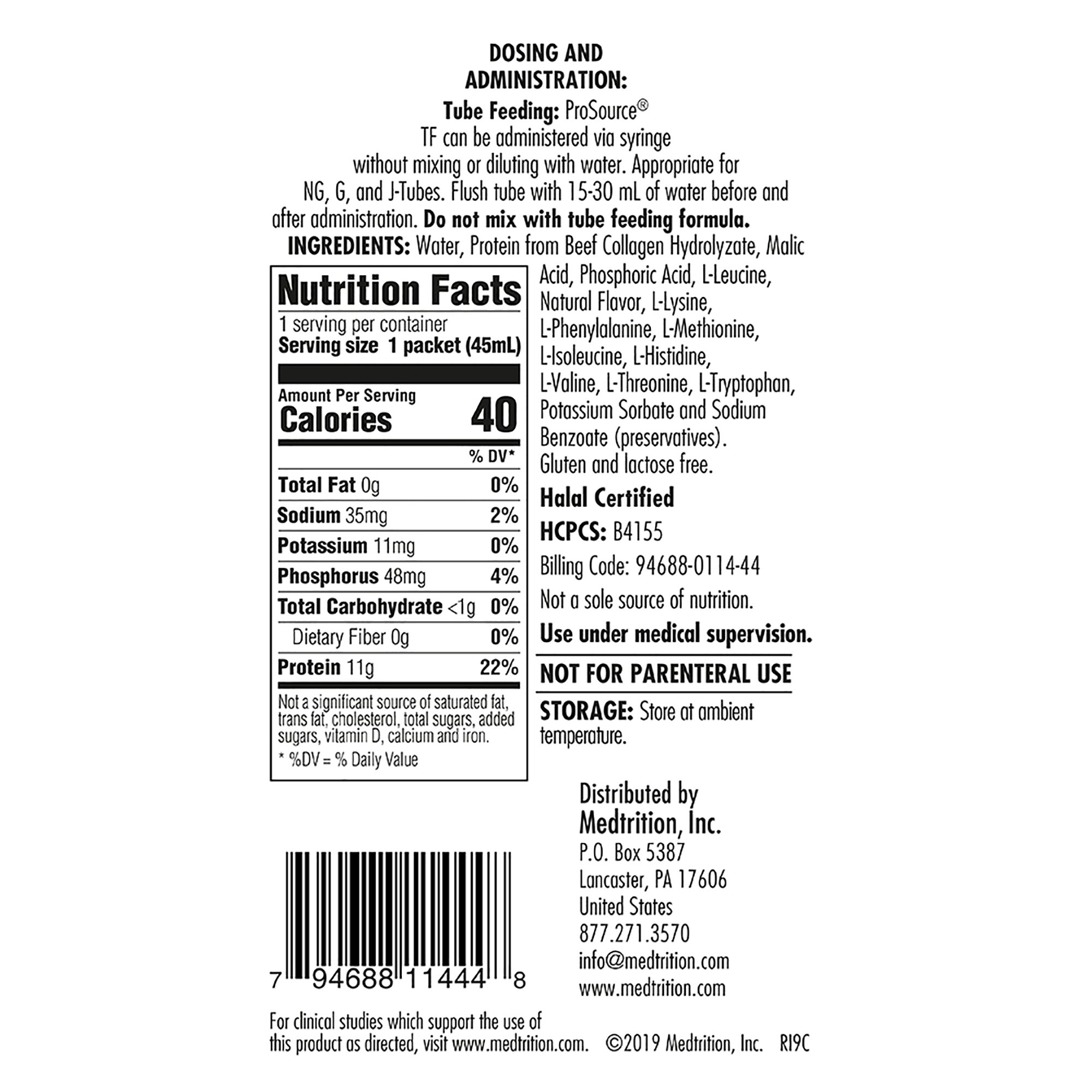 Medtrition-National Nutrition 11444 - ProSource TF Ready to Hang Tube Feeding Formula, 45 mL Pouch - 1/Pack, 100/Case