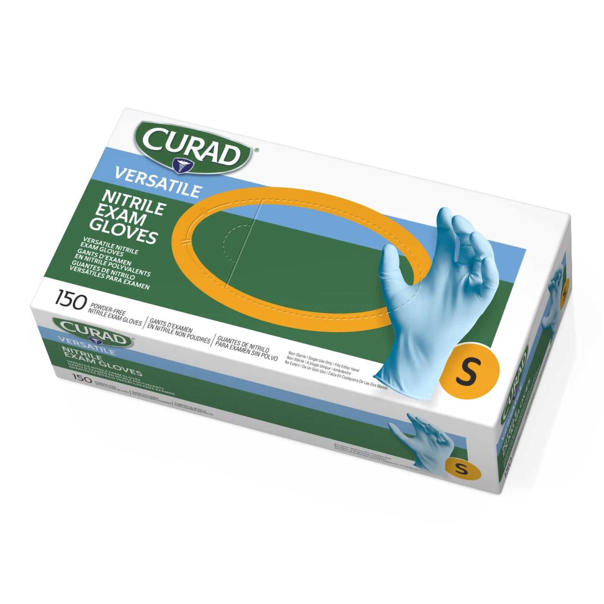 Medline - CUR9314 Exam Glove Curad® Small 150 per Box NonSterile Nitrile Standard Cuff Length Fully Textured Blue Chemo Tested