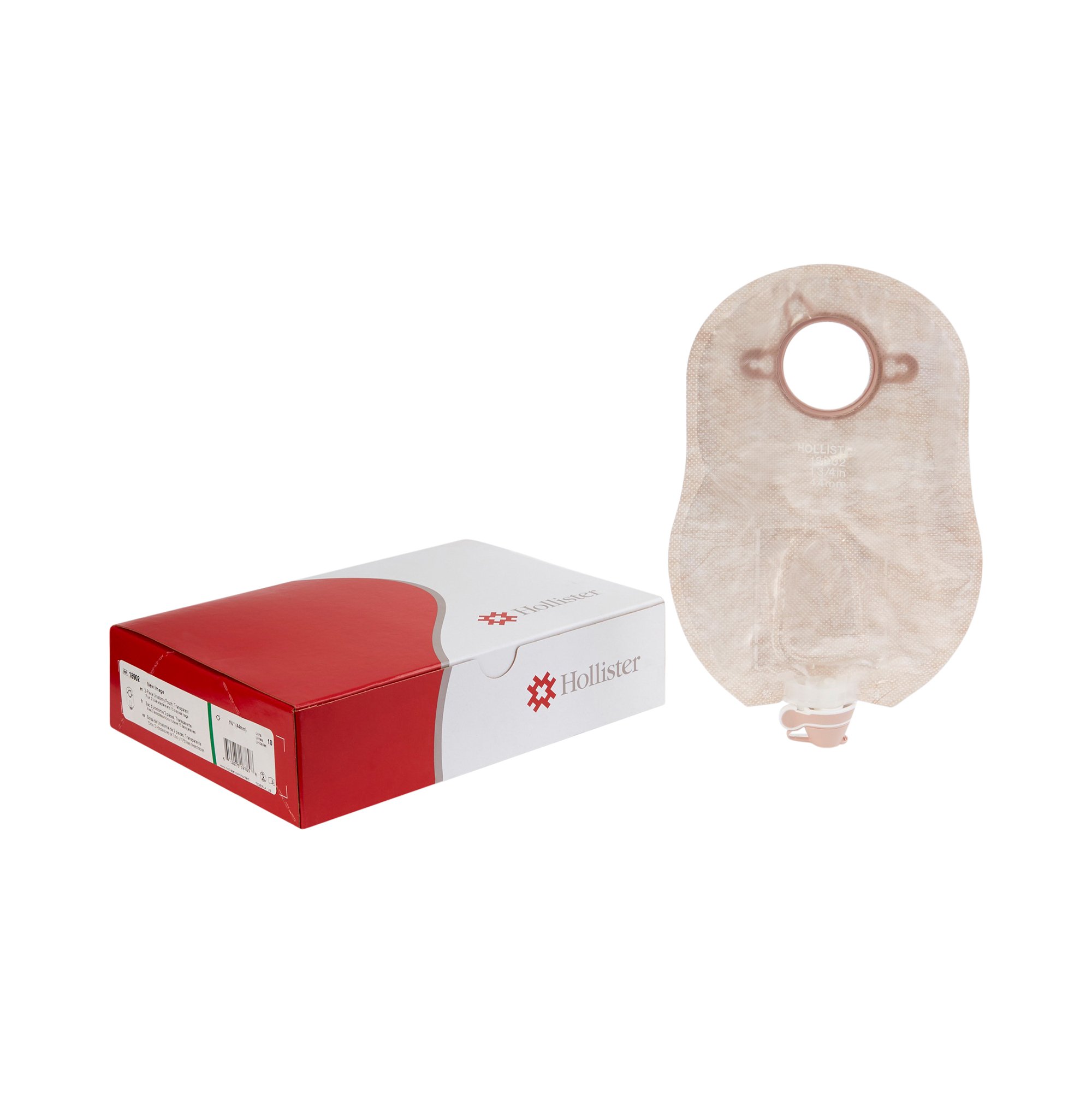 Hollister 18902 - New Image™ Two-Piece Transparent Urostomy Pouch, 44 mm Flange, Green Match - 10/Box