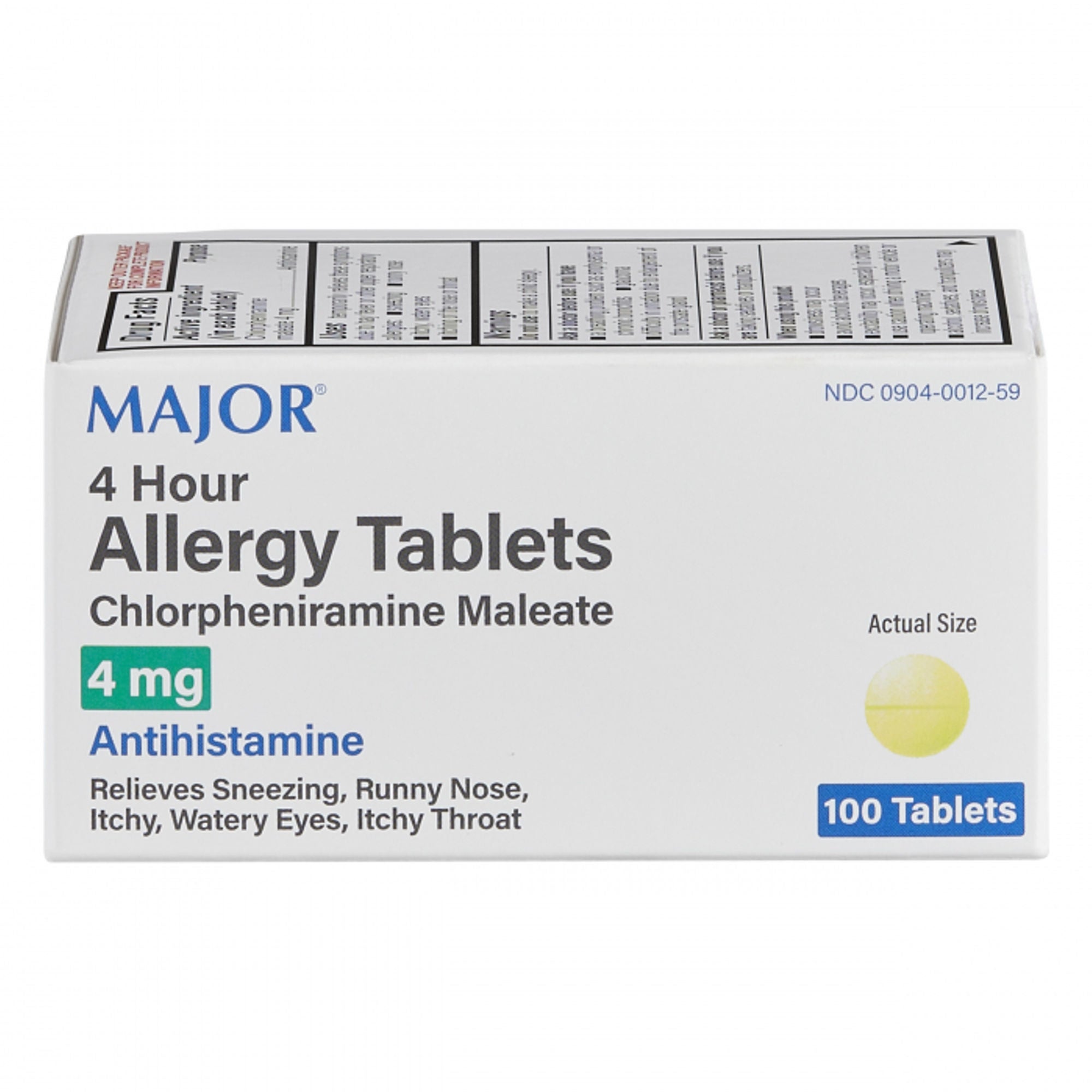 Major Pharmaceuticals - 00904001259 Chlorpheniramine Maleate 4 mg Tablet 100 Tablets