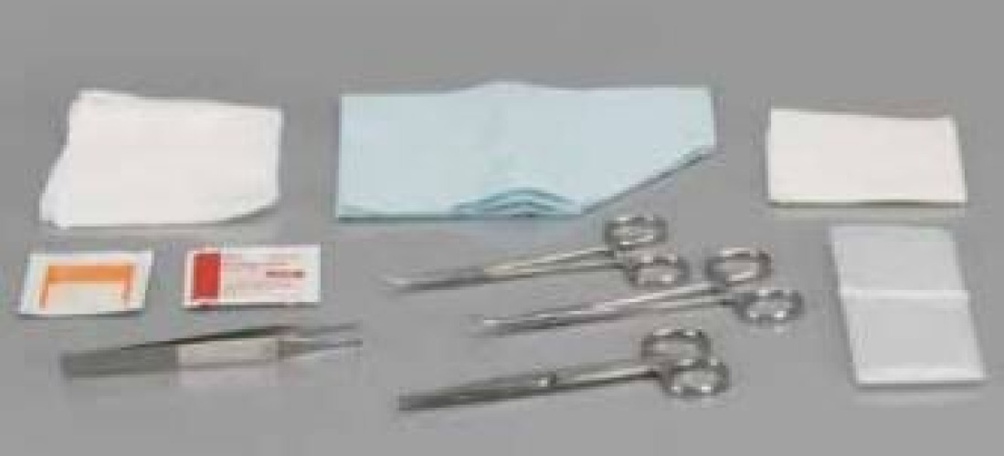 Cardinal - 25004-020 Wound Closure Tray Cardinal 1 Alcohol Prep Pad; 1 Drape, 4 Inch, Fenestration, Poly Backed; 4 Gauze, 4 X 4 Inch; 1 Instrument, Forceps, Adson Tissue, 4-3/4 Inch, Straight, 1 X 2 Teeth; 1 Instrument, Forceps, Kelly, 5-1/2 Inch, Curved,