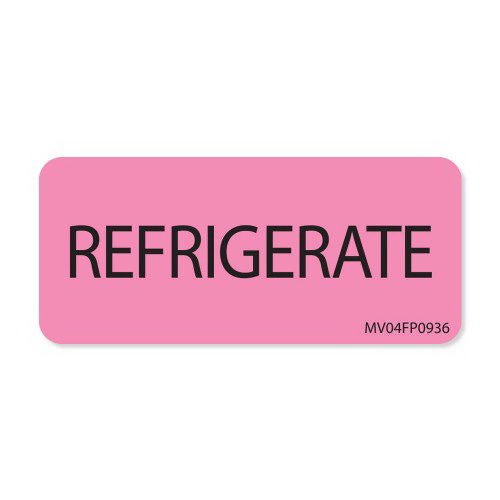 PDC Healthcare - MV04FP0936 Pre-Printed Label MedVision® Auxiliary Label Pink Paper REFRIGERATE Black Temperature Control 1 X 2-1/4 Inch