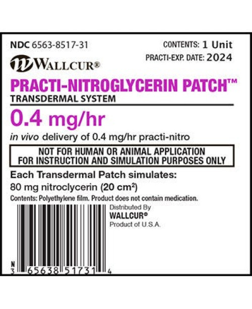 Wallcur - 77700 Clinical Training Medication Practi-Nitroglycerin Patch™ Transdermal Infusion Individual Packet 0.4 mg/hour