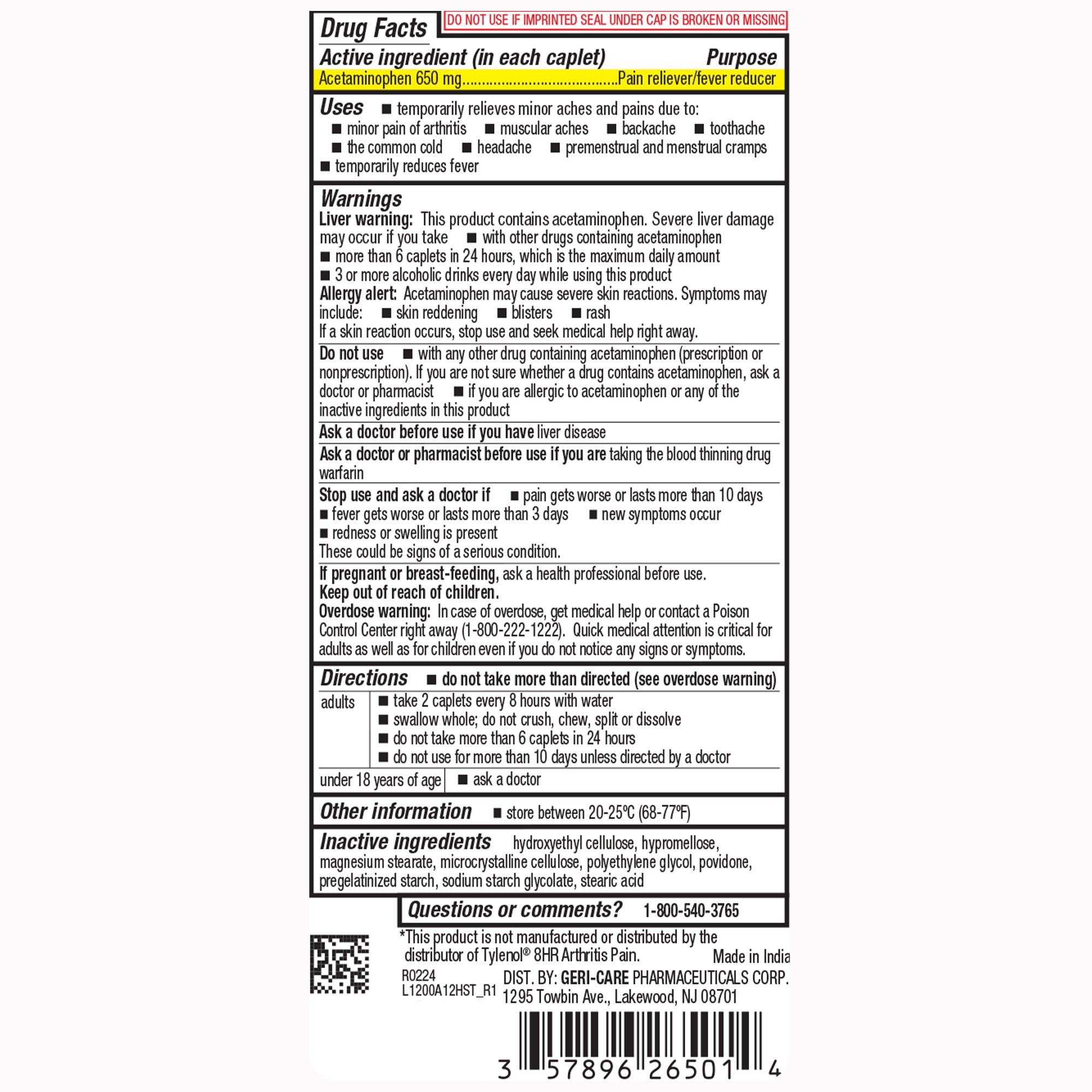 Geri-Care - 265-01-HST Geri-Care® Acetaminophen Pain Relief
