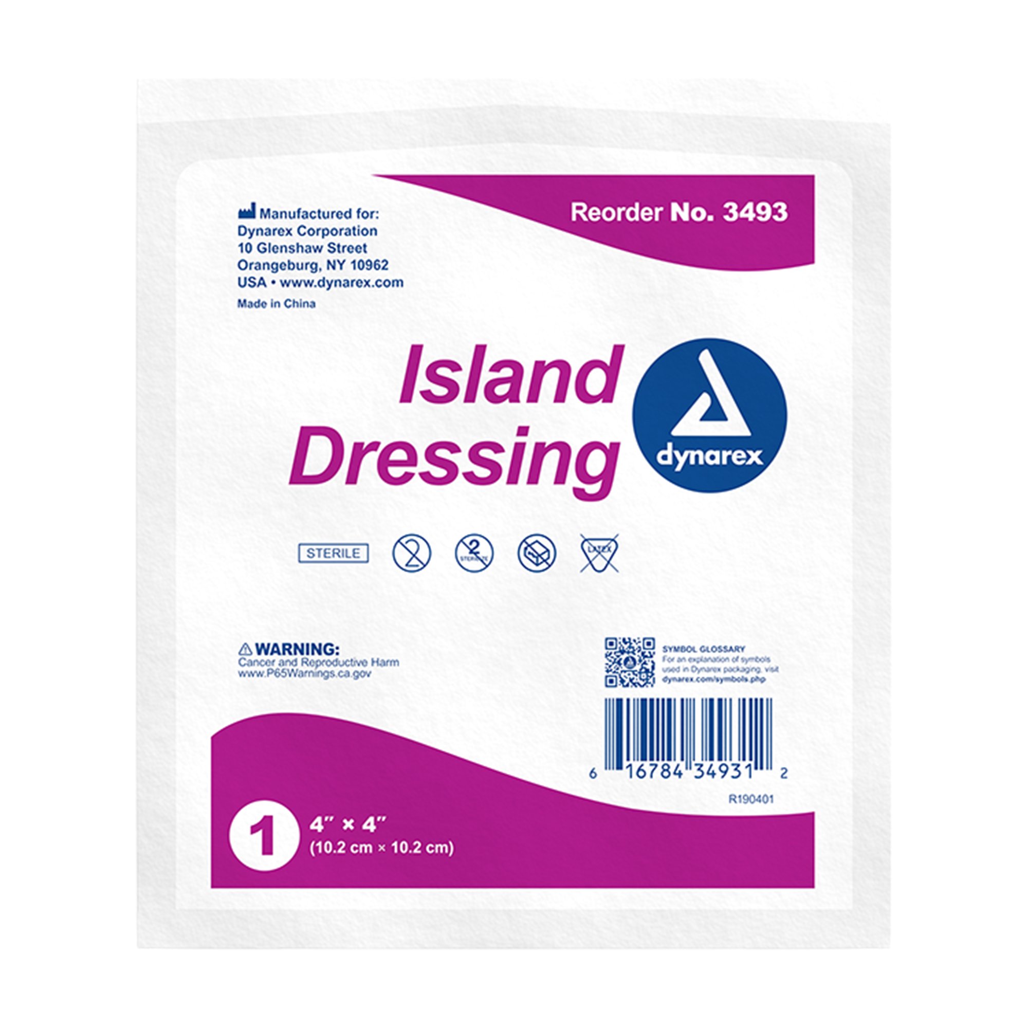 Dynarex 3493 - dynarex® White Adhesive Dressing, 4 x 4 inch - 25/Box, 150/Case