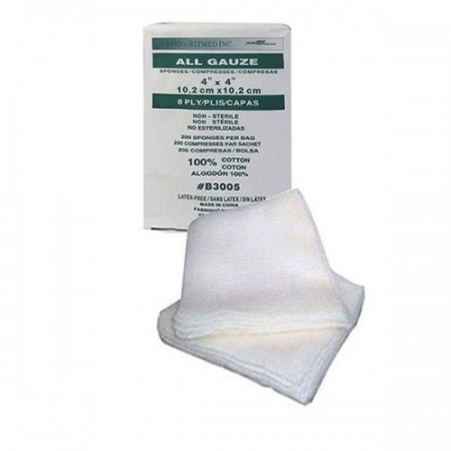 AMD Ritmed - B3005 Gauze Sponge All Gauze 4 X 4 Inch 8-Ply NonSterile 20 per Pack