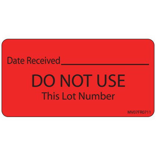 PDC Healthcare - MV07FR0711 Pre-Printed / Write On Label MedVision® Auxiliary Label Red Paper DATE RECEIVED_______/DO NOT USE This Lot Number Black Quality Control Label 1-1/2 X 2-15/16 Inch