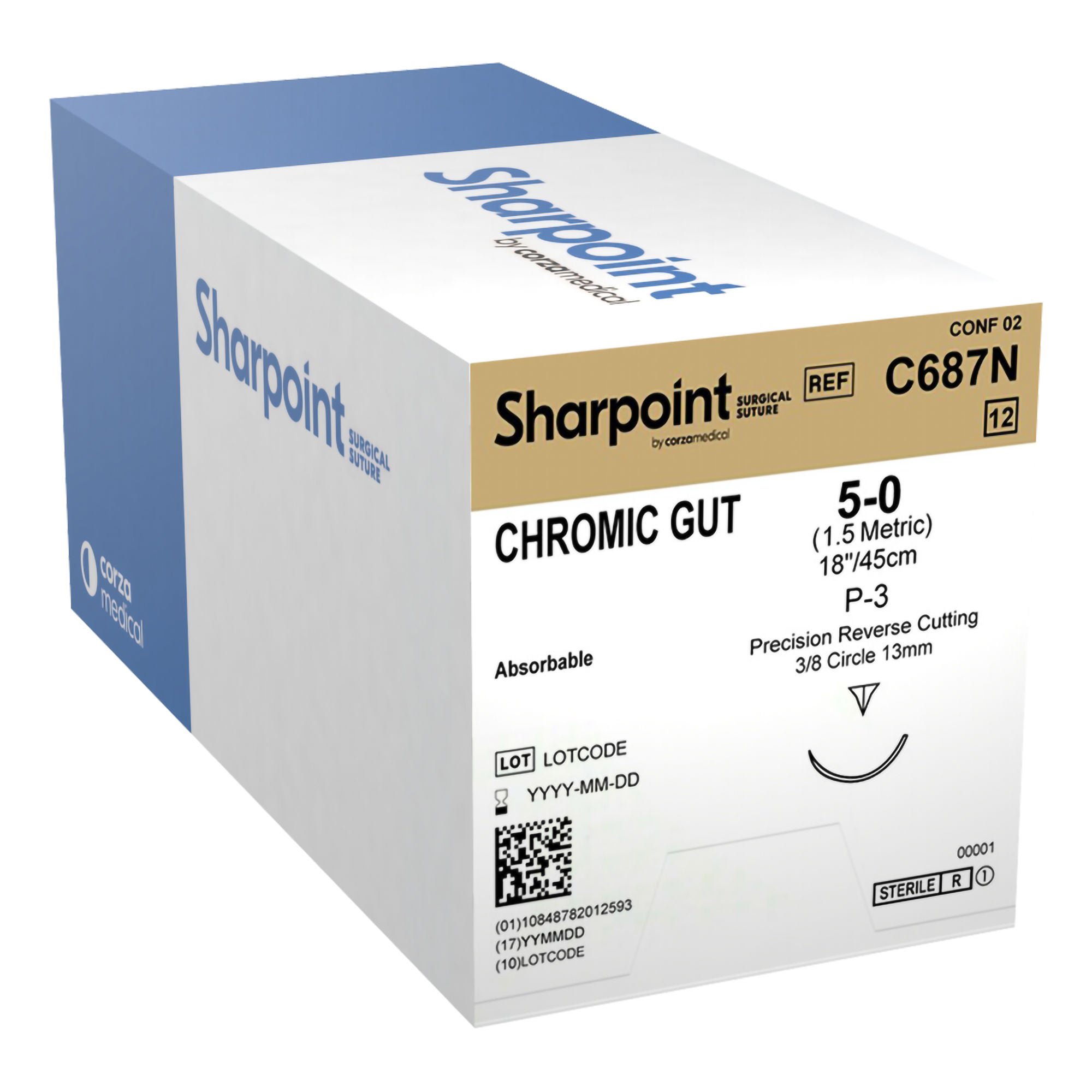 Surgical Specialties - C687N Absorbable Suture with Needle Surgical Specialties™ Chromic Gut P-3 3/8 Circle Precision Reverse Cutting Needle Size 5-0 Monofilament