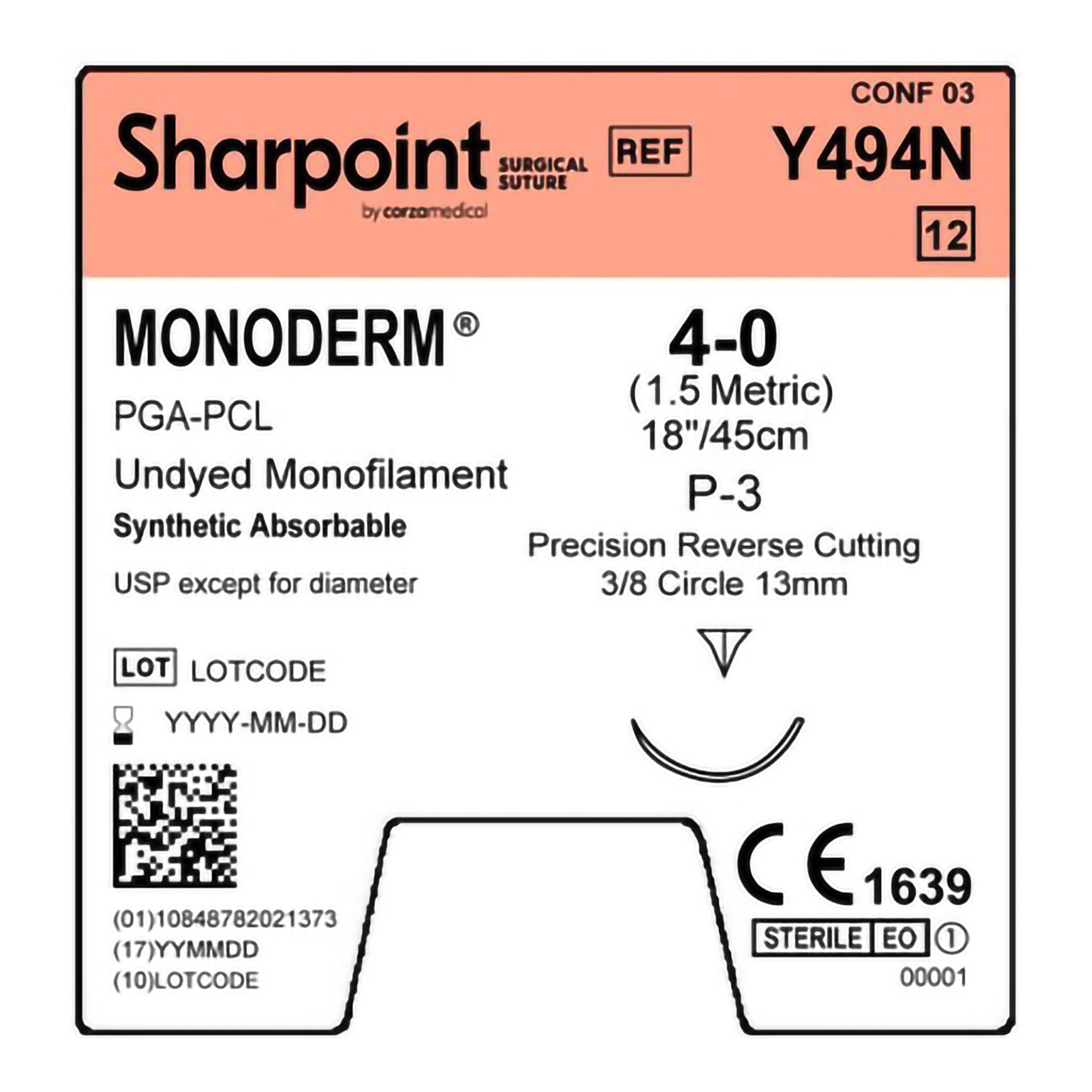 Surgical Specialties Y494N - Monoderm™ Suture with Needle - 1/Box