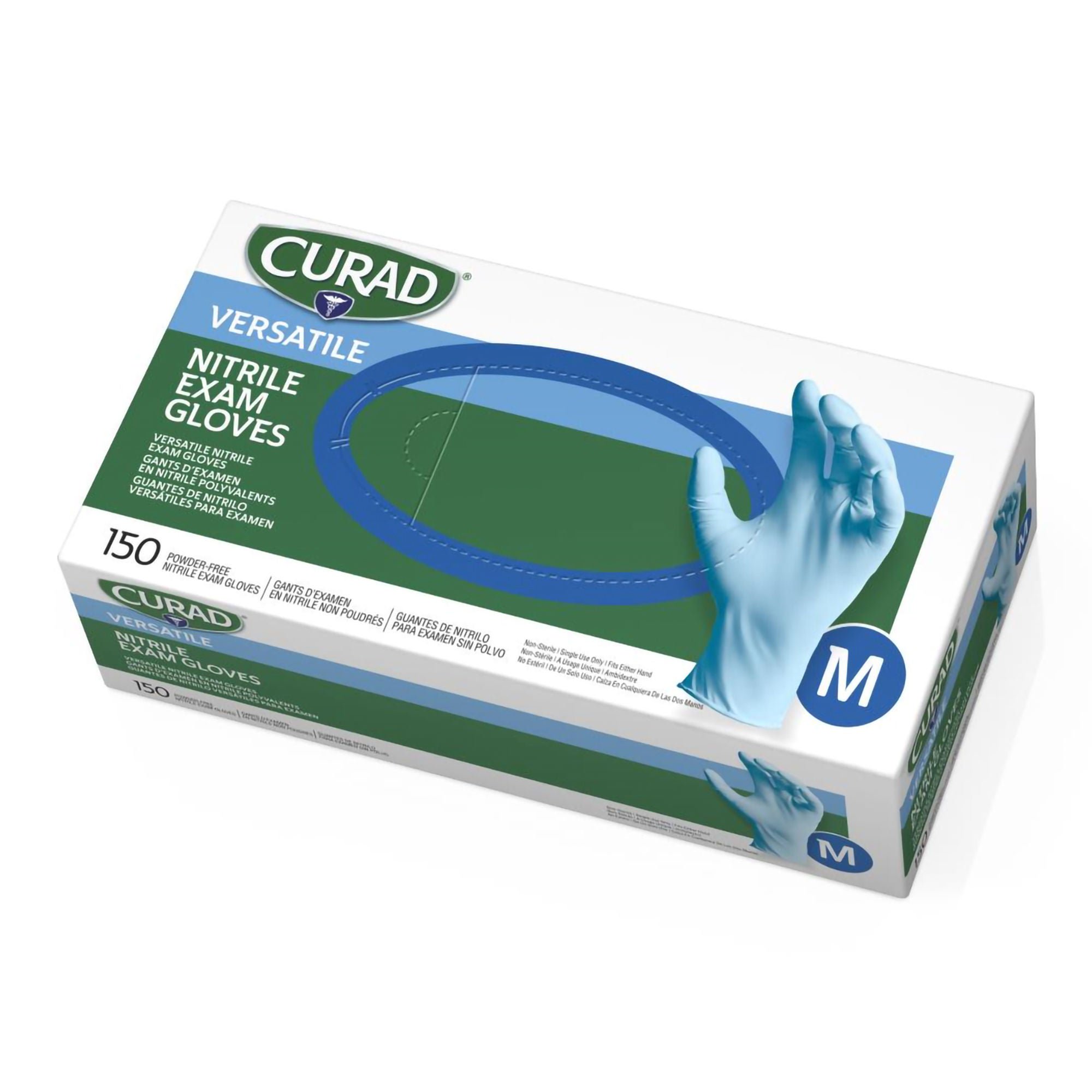 Medline - CUR9315 Exam Glove Curad® Medium 150 per Box NonSterile Nitrile Standard Cuff Length Fully Textured Blue Chemo Tested
