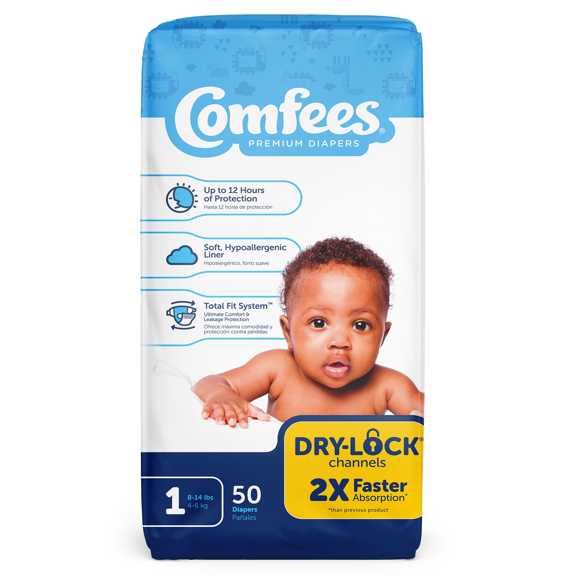 Attends Healthcare Products CMF-1 - Attends Comfees Premium Diapers, Unisex, Tab Closure, Size 1 - 50/Bag, 200/Case