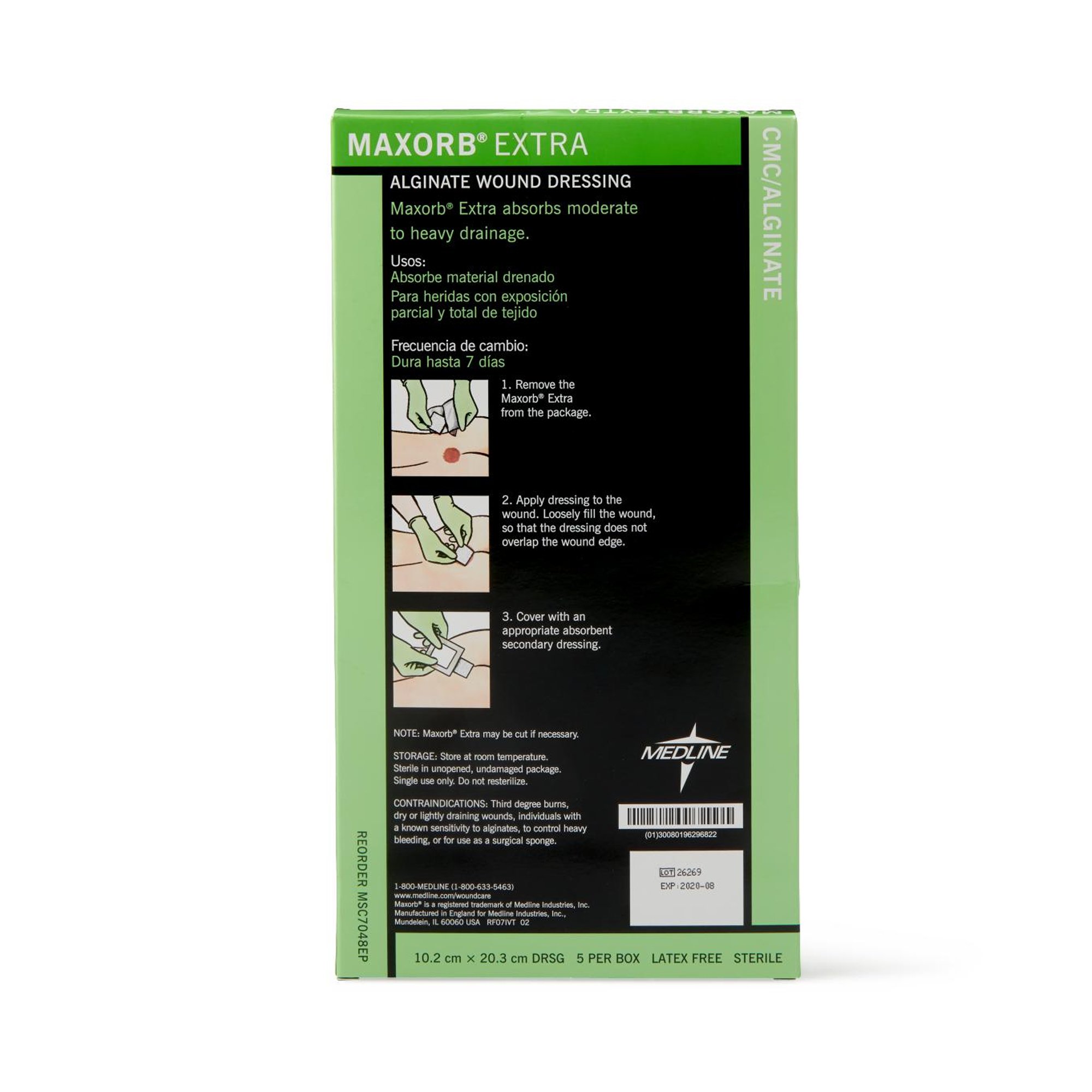 Medline MSC7048EP - Maxorb® Extra Alginate Dressing, 4 x 8 inch - 1/Each, 5/Box, 50/Case