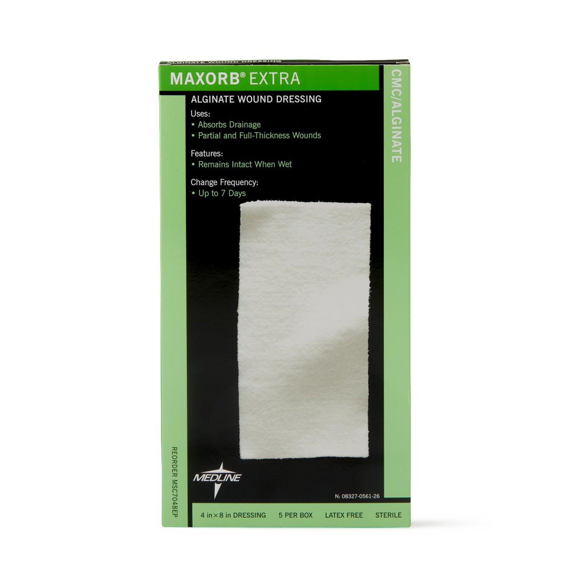 Medline MSC7048EP - Maxorb® Extra Alginate Dressing, 4 x 8 inch - 1/Each, 5/Box, 50/Case