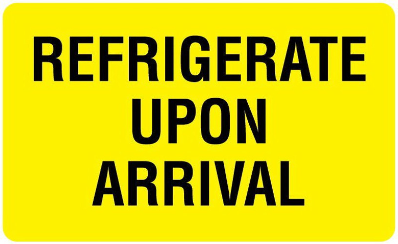 United Ad Label - ULQA128 Pre-Printed Label UAL™ Auxiliary Label Yellow Paper REFRIGERATE UPON ARRIVAL Temperature Control 2-1/8 X 3-1/2 Inch