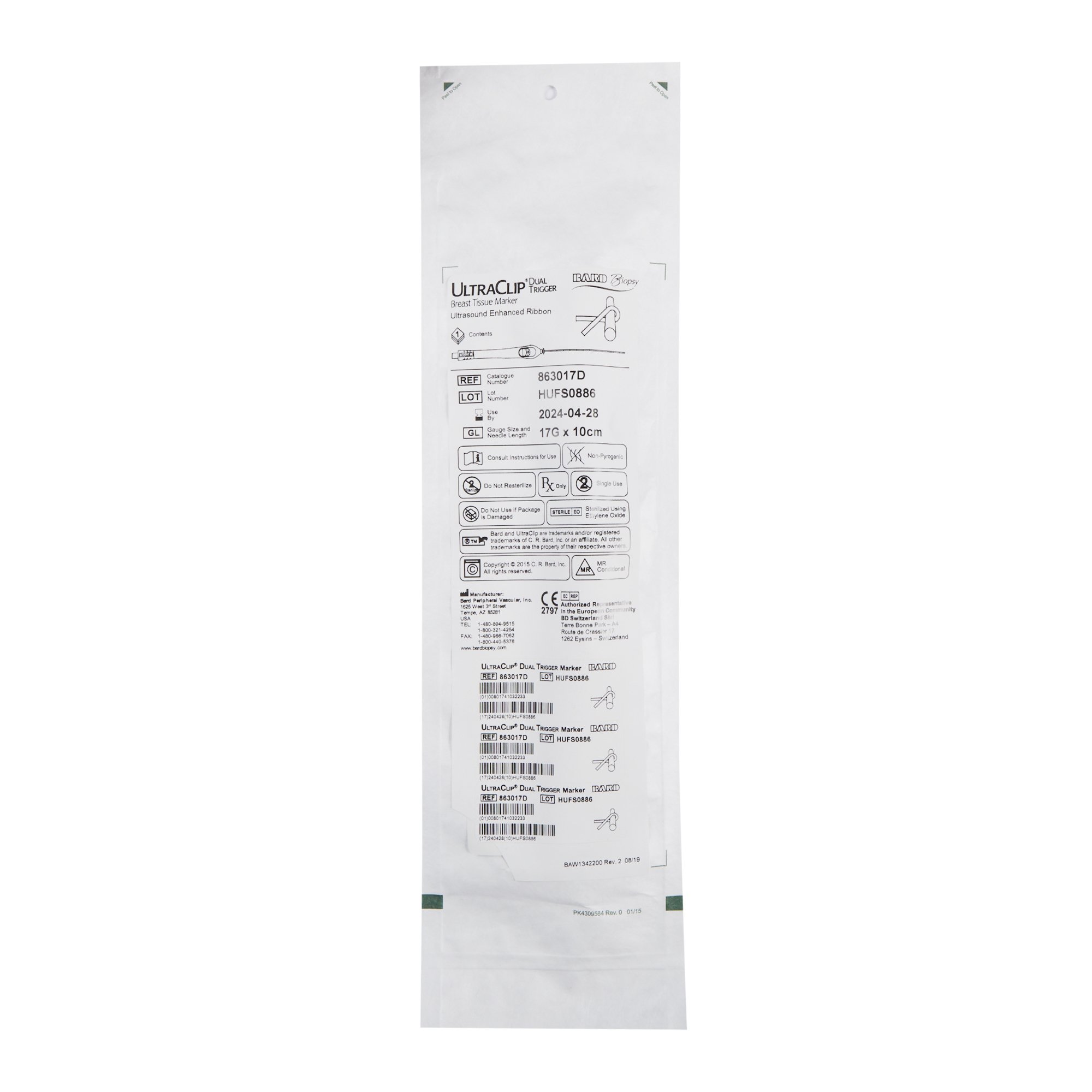 Bard Peripheral Vascular 863017D - UltraCLIP® Dual Trigger Breast Tissue Marker - 5/Case