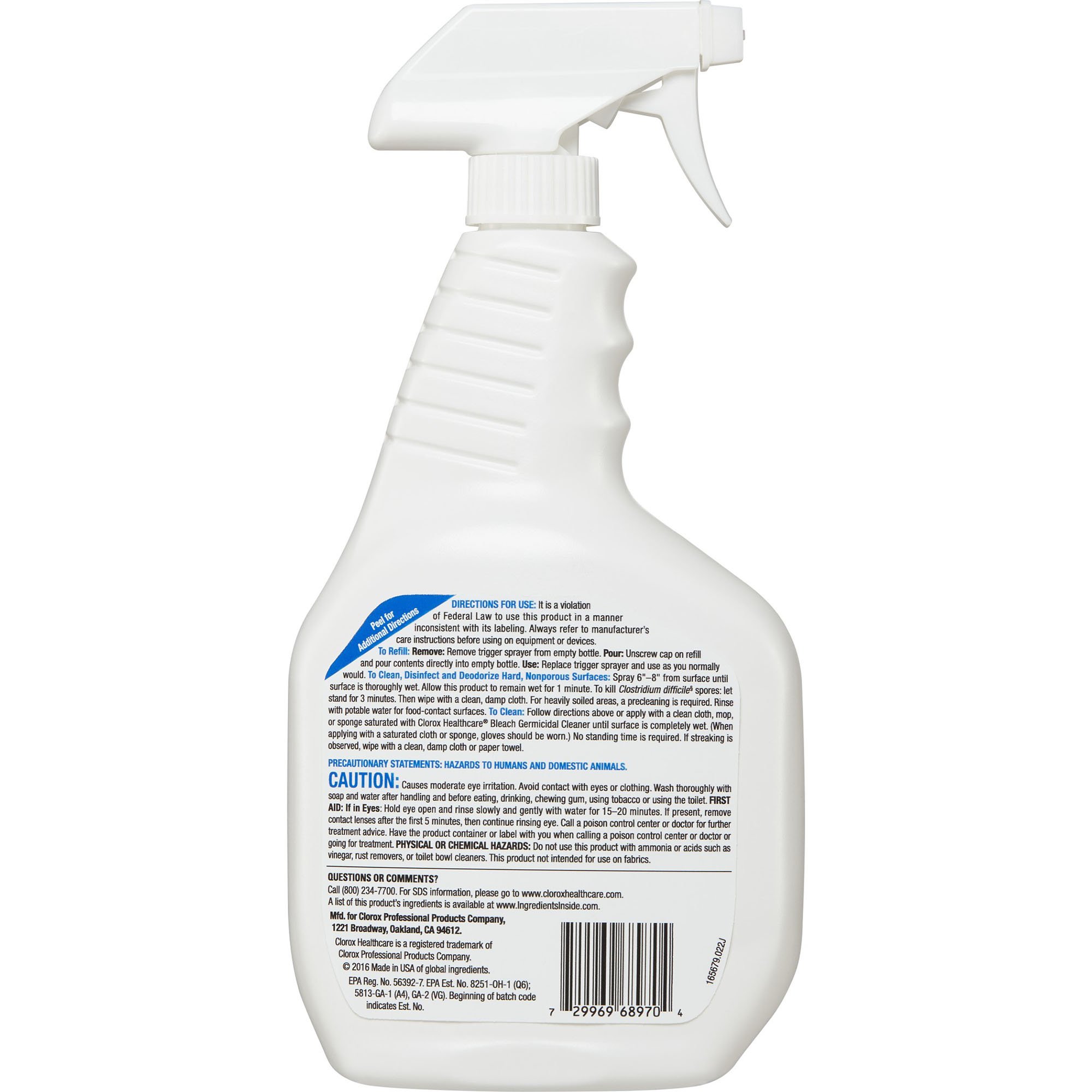 The Clorox Company 68970 - Clorox Healthcare® Bleach Germicidal Cleaner, Spray Bottle, 32 oz. - 1/Each, 6/Case