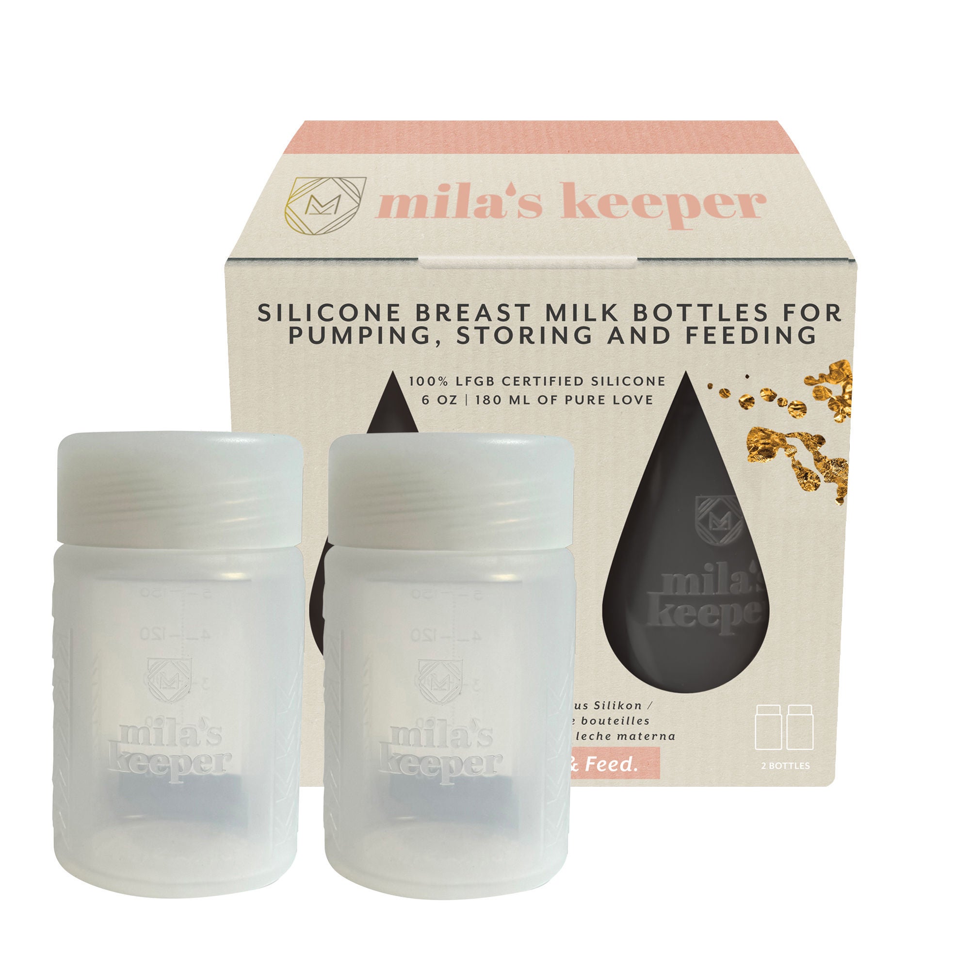 Mila's Keeper - SBWHI2-C30 Breast Milk Storage Container with Wide Neck Mila's Keeper 6 oz. Silicone Aspen White