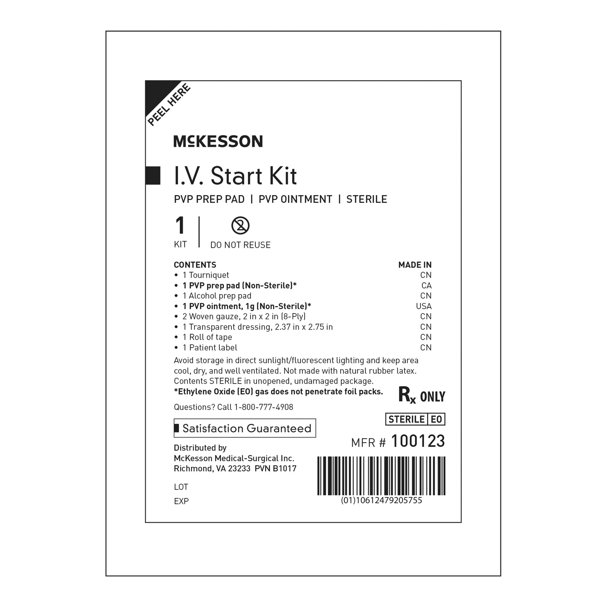 McKesson Brand - 100123 McKesson IV Start Kit with PVP Prep Pad & PVP Ointment
