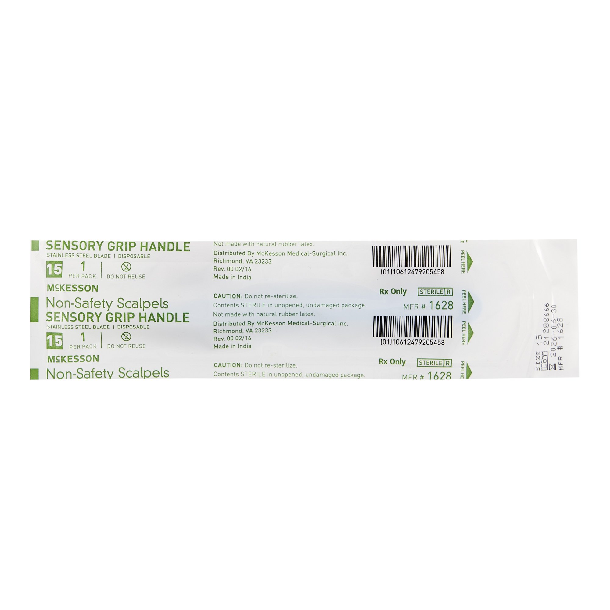 McKesson Brand 1628 - McKesson Nonsafety Scalpels, Sensory Grip Handle, #15 - 10/Box, 100/Case