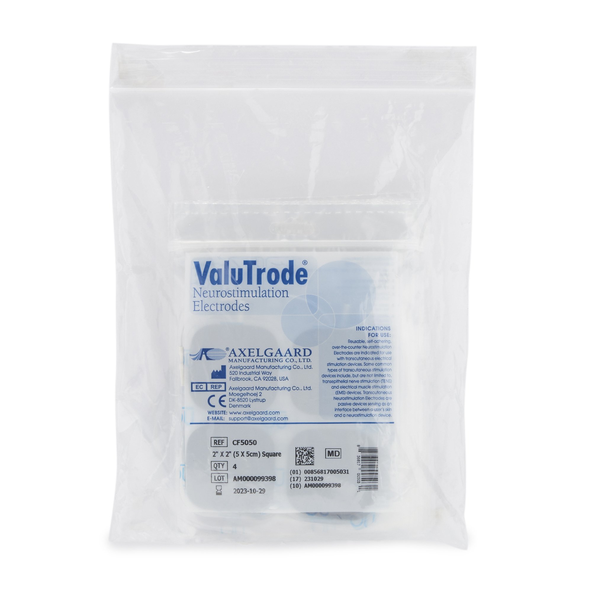 Axelgaard Manufacturing CF5050 - ValuTrode® Neurostimulation Electrode for TENS units, 2 x 2 Inch - 4/Box, 40/Case