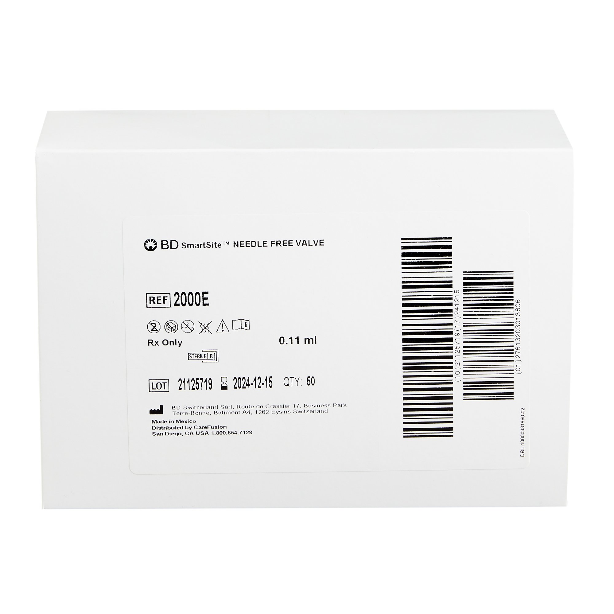 BD 2000E - SmartSite® Needle Free Valve - 1/Each, 50/Box, 100/Case