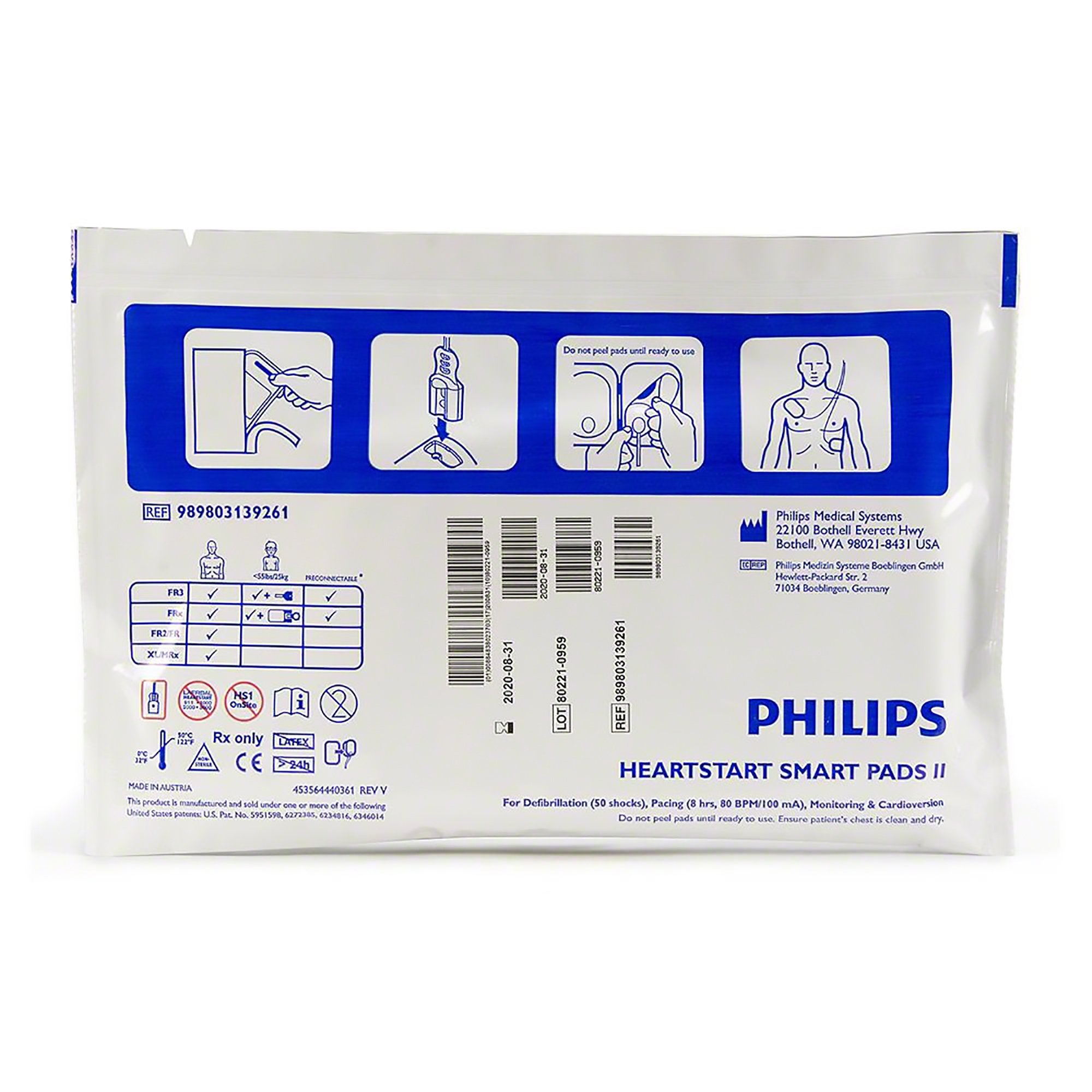 Heartstream US LLC - 989803139261 Philips HeartStart FRx SMART Pads II Defibrillator Pad