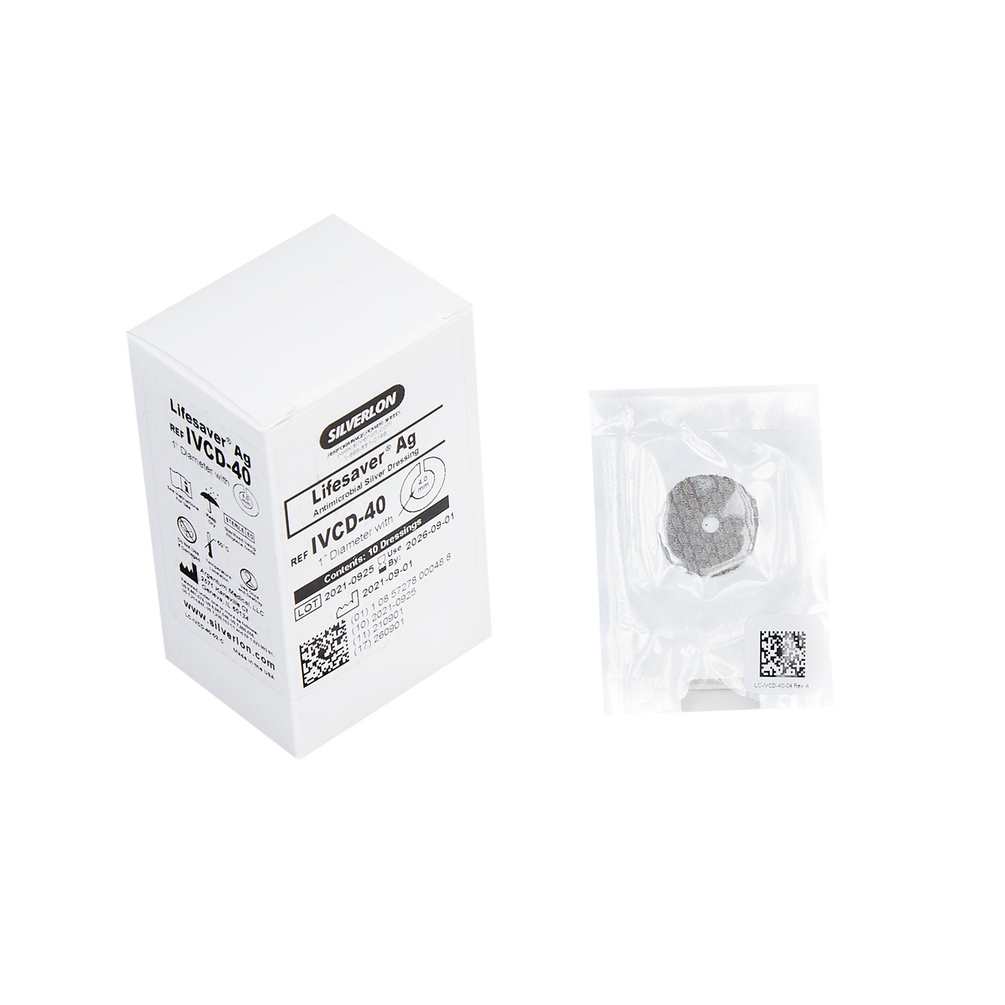 Bravida Medical - IVCD-40 Antimicrobial Catheter Dressing Protective Disc Silverlon® Lifesaver AG™ Foam 1 Inch Diameter with 4 mm Hole Diameter Sterile