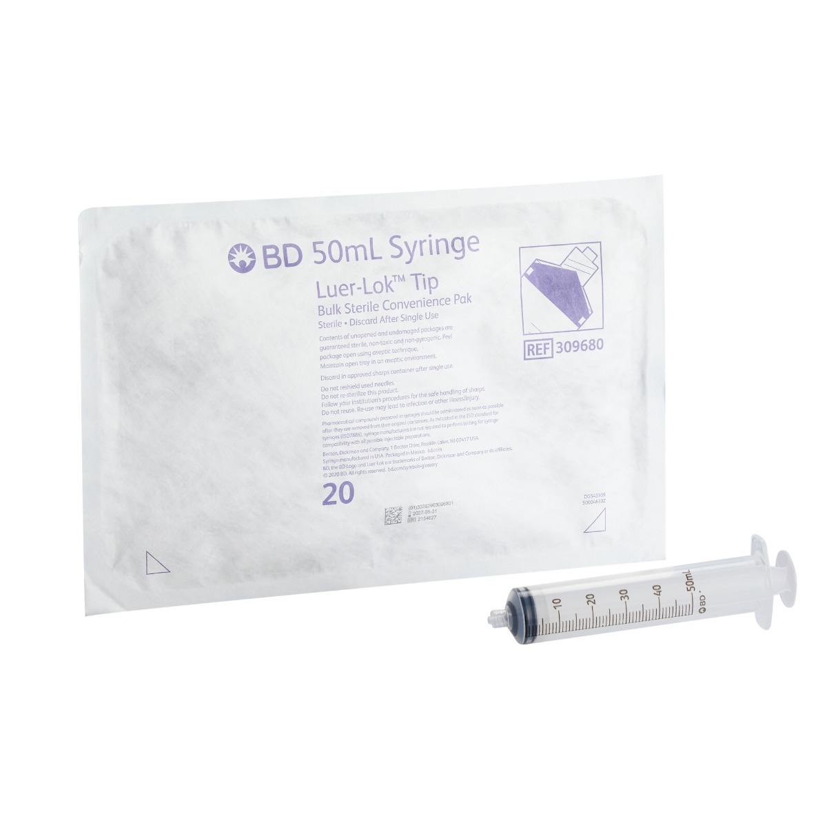 BD 309680 - Pharmacy Tray BD™ Luer-Lok™ 50 mL Luer Lock Tip Without Safety - 120/Case