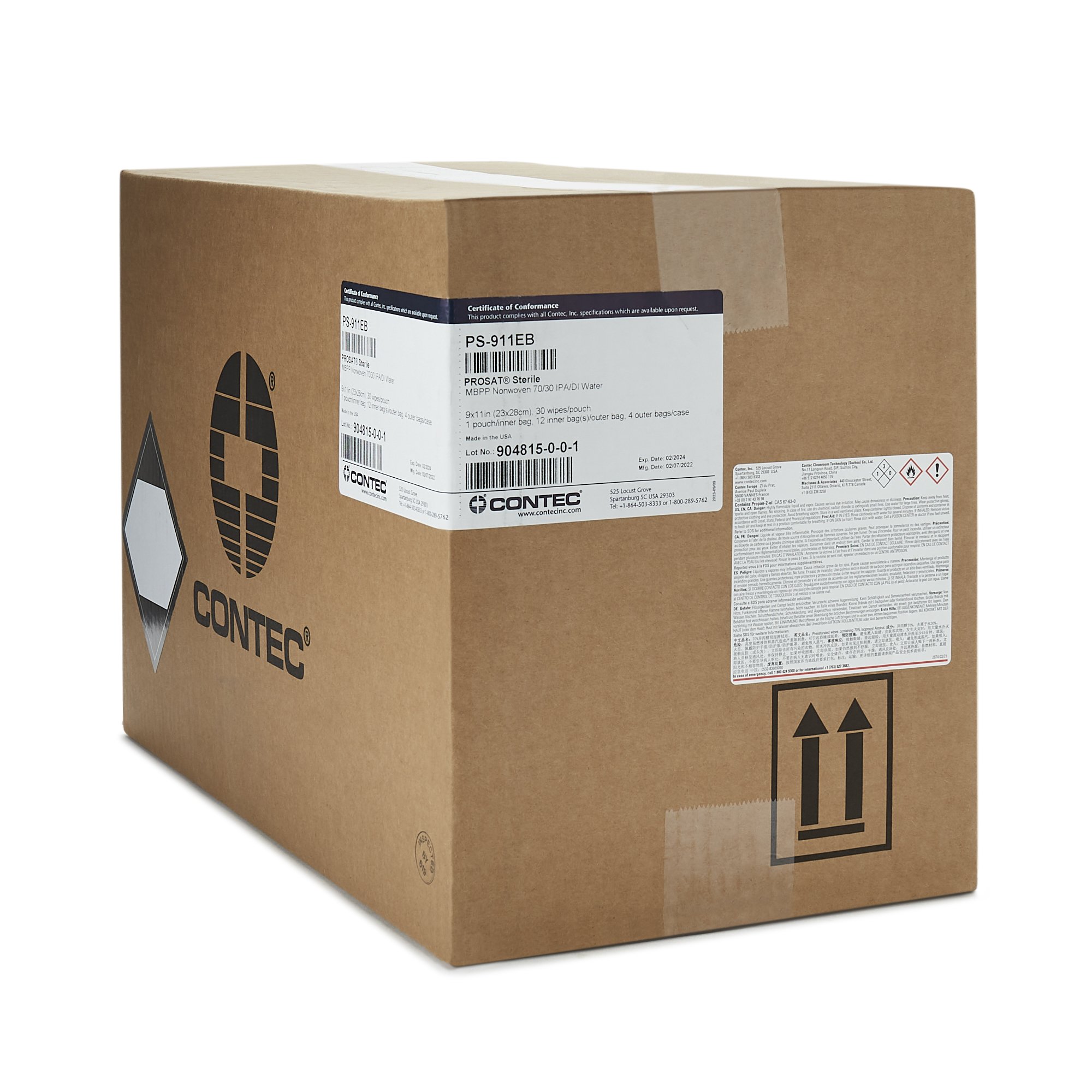 Contec Inc PS-911EB - PROSAT® Sterile™ PreSaturated Cleanroom Wipe - 1/Each, 48/Case