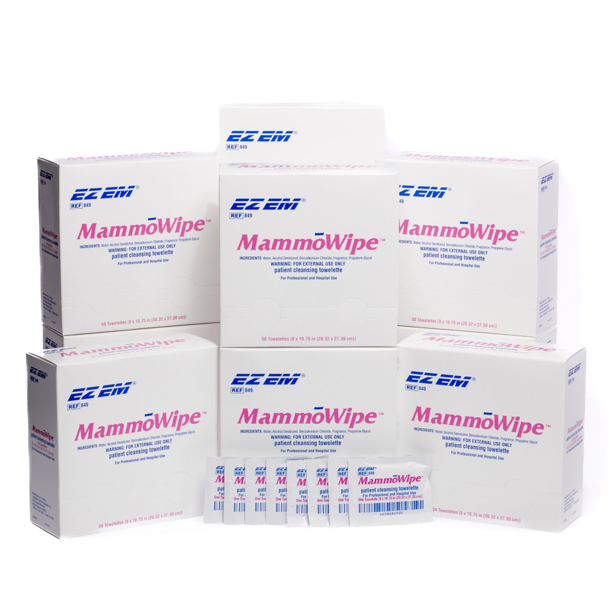 Bracco Diagnostics 600103 - EZ EM Mammography Wipe, Scented, Benzalkonium Chloride, Ethyl Alcohol - 50/Box, 500/Case