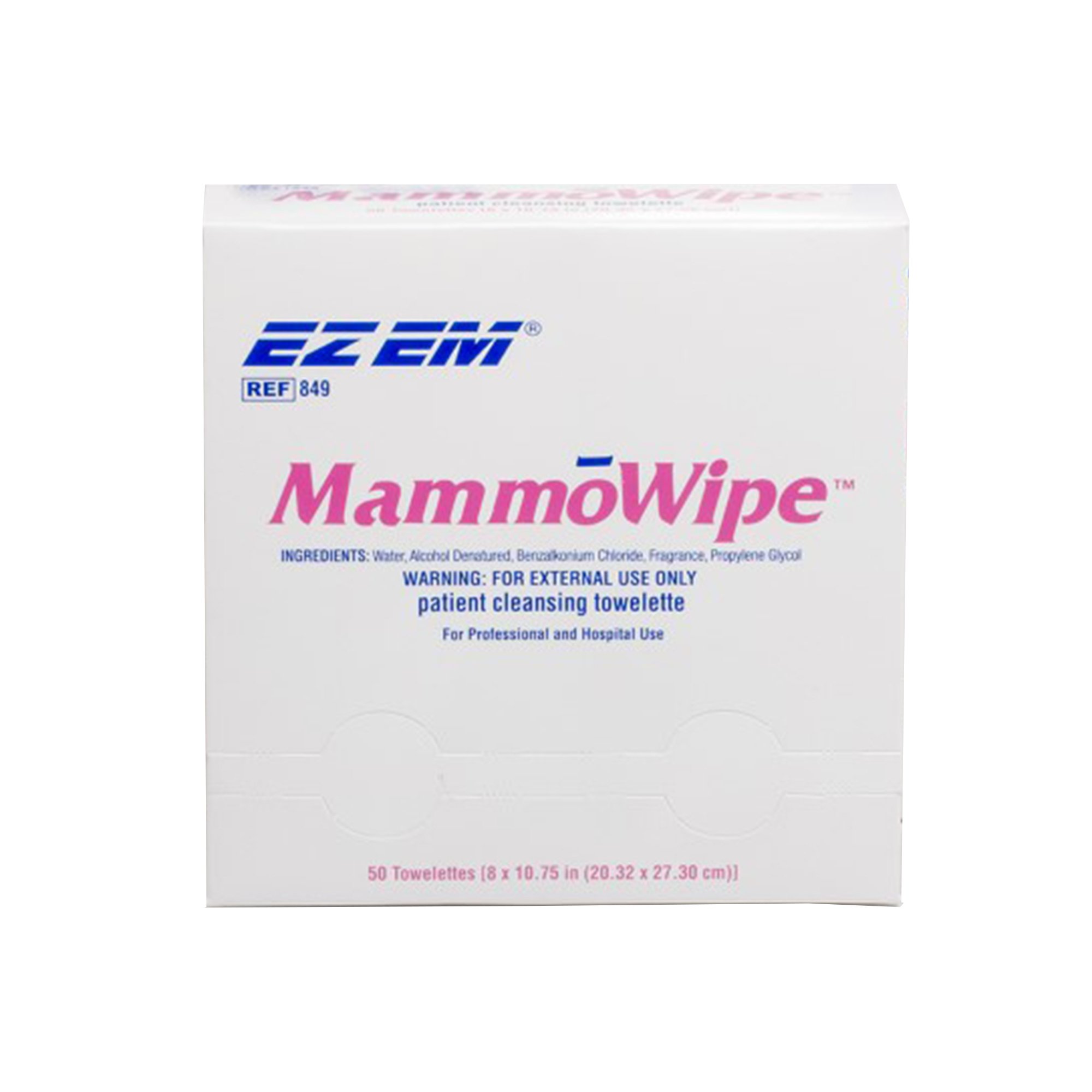 Bracco Diagnostics 600103 - EZ EM Mammography Wipe, Scented, Benzalkonium Chloride, Ethyl Alcohol - 50/Box, 500/Case