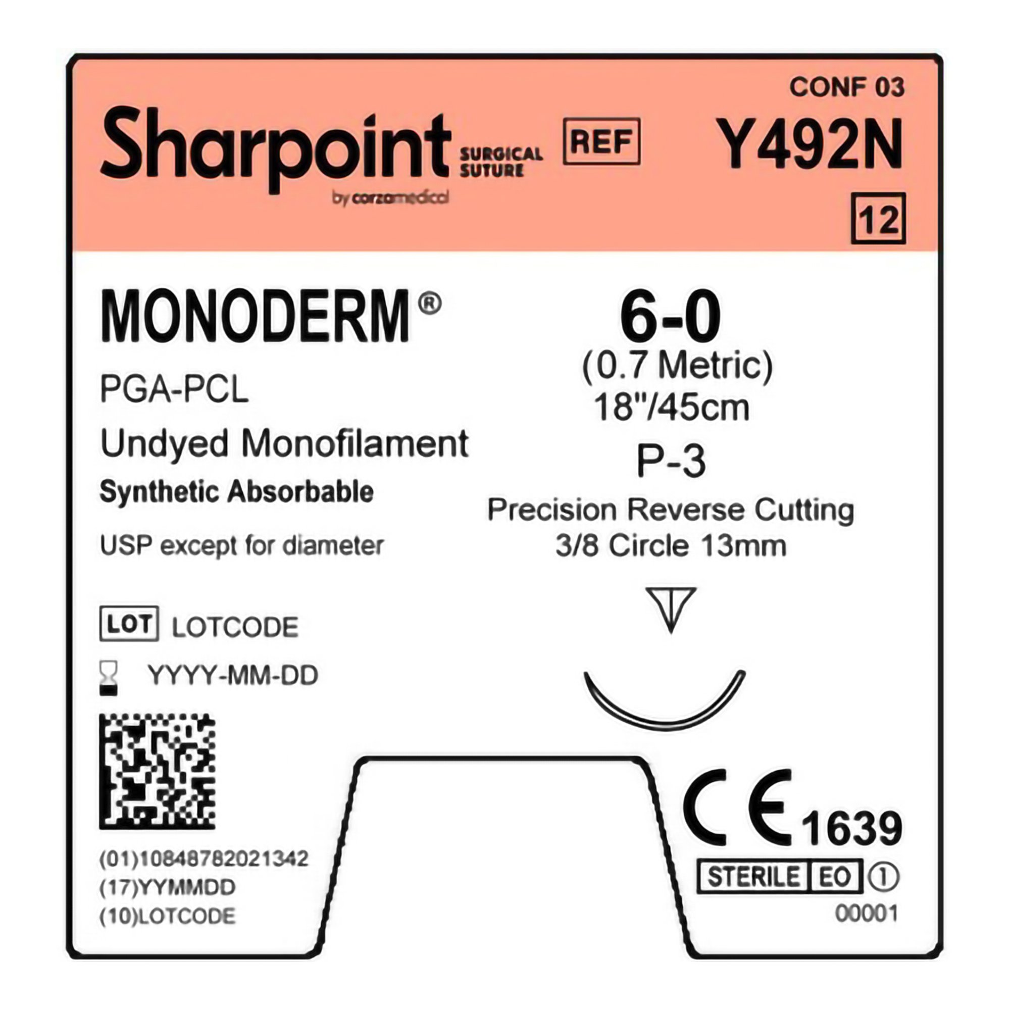 Surgical Specialties Y492N - Monoderm™ Suture with Needle - 1/Box