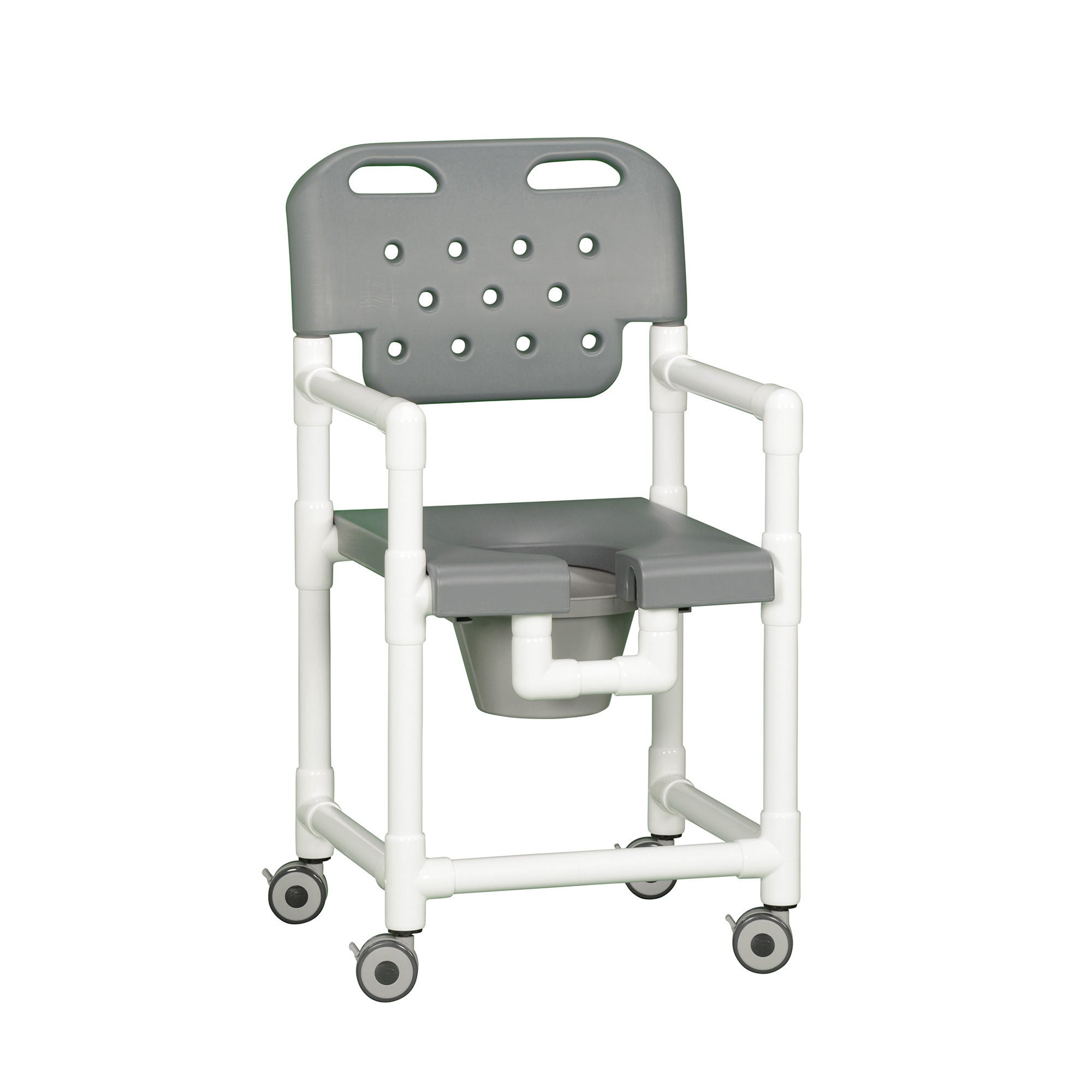 IPU - ELT817 P G Commode / Shower Chair Elite Fixed Arms PVC Frame With Backrest 21 Inch Seat Width 325 lbs. Weight Capacity