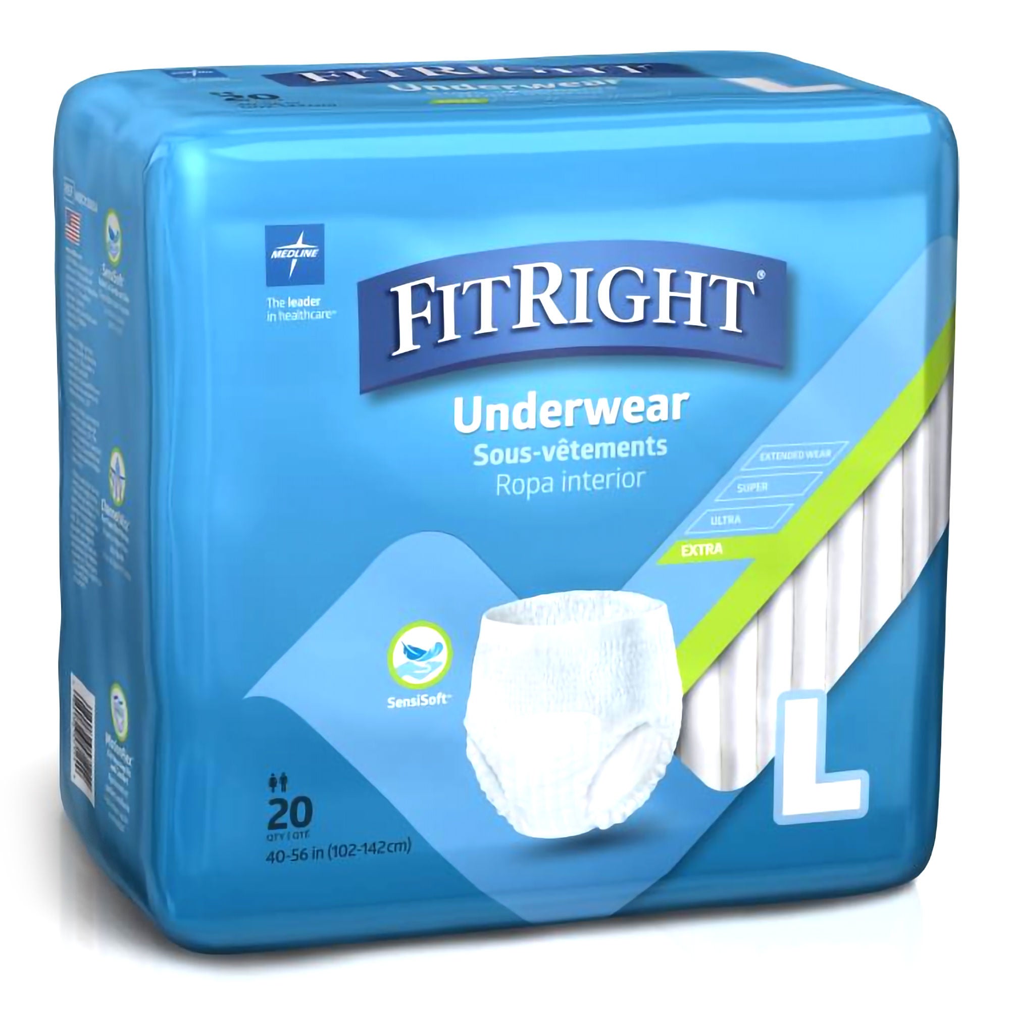 Medline - MSC13505A Absorbent Underwear FitRight® Extra Pull On with Tear Away Seams Adult Large Unisex Disposable Moderate Absorbency
