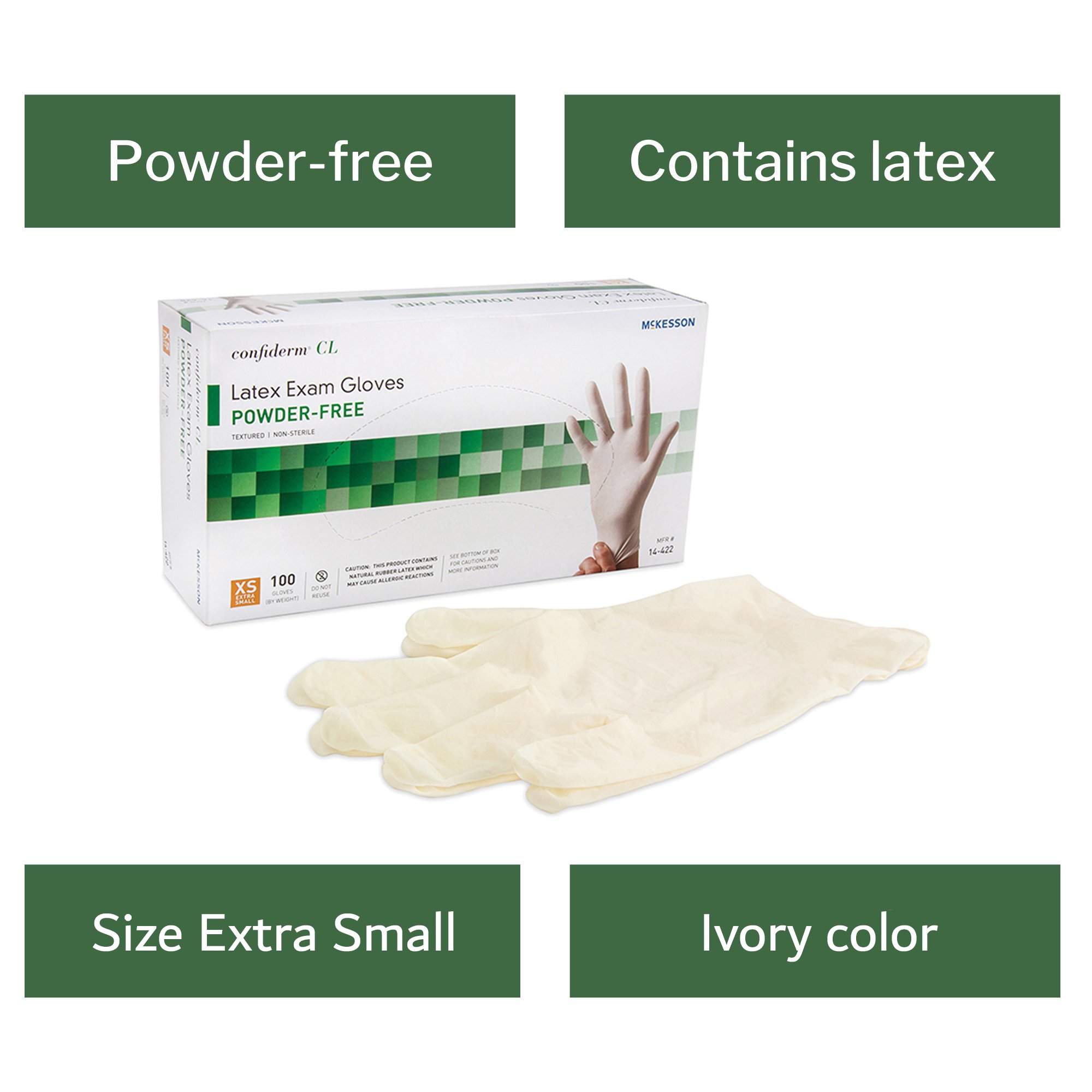 McKesson Brand 14-422 - McKesson Confiderm® CL Latex Gloves, Extra-Small, Ivory - 100/Box, 1000/Case